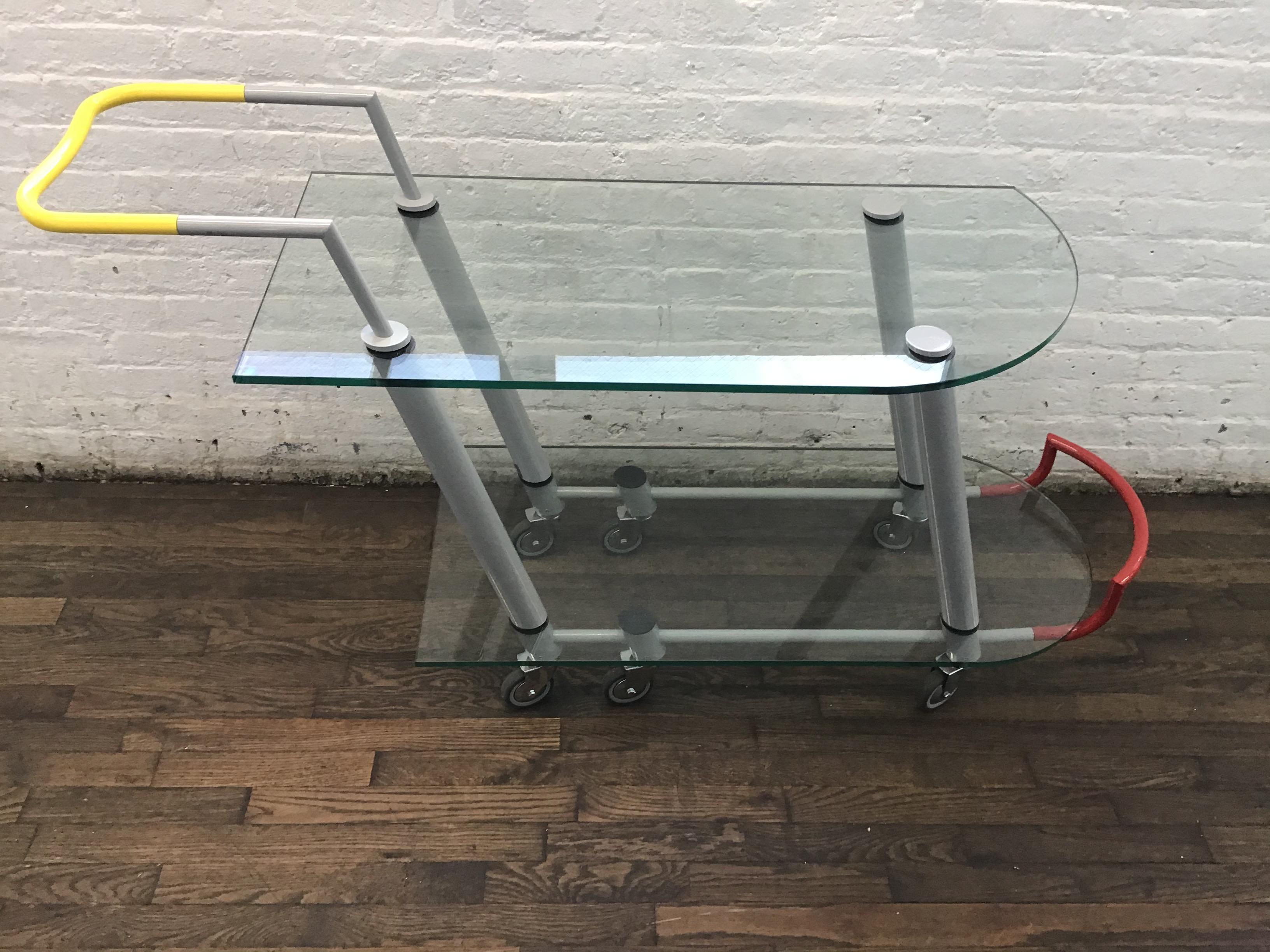 Italian  HILTON Glass Trolley/BarCart by Javier Mariscal for Memphis Milano For Sale