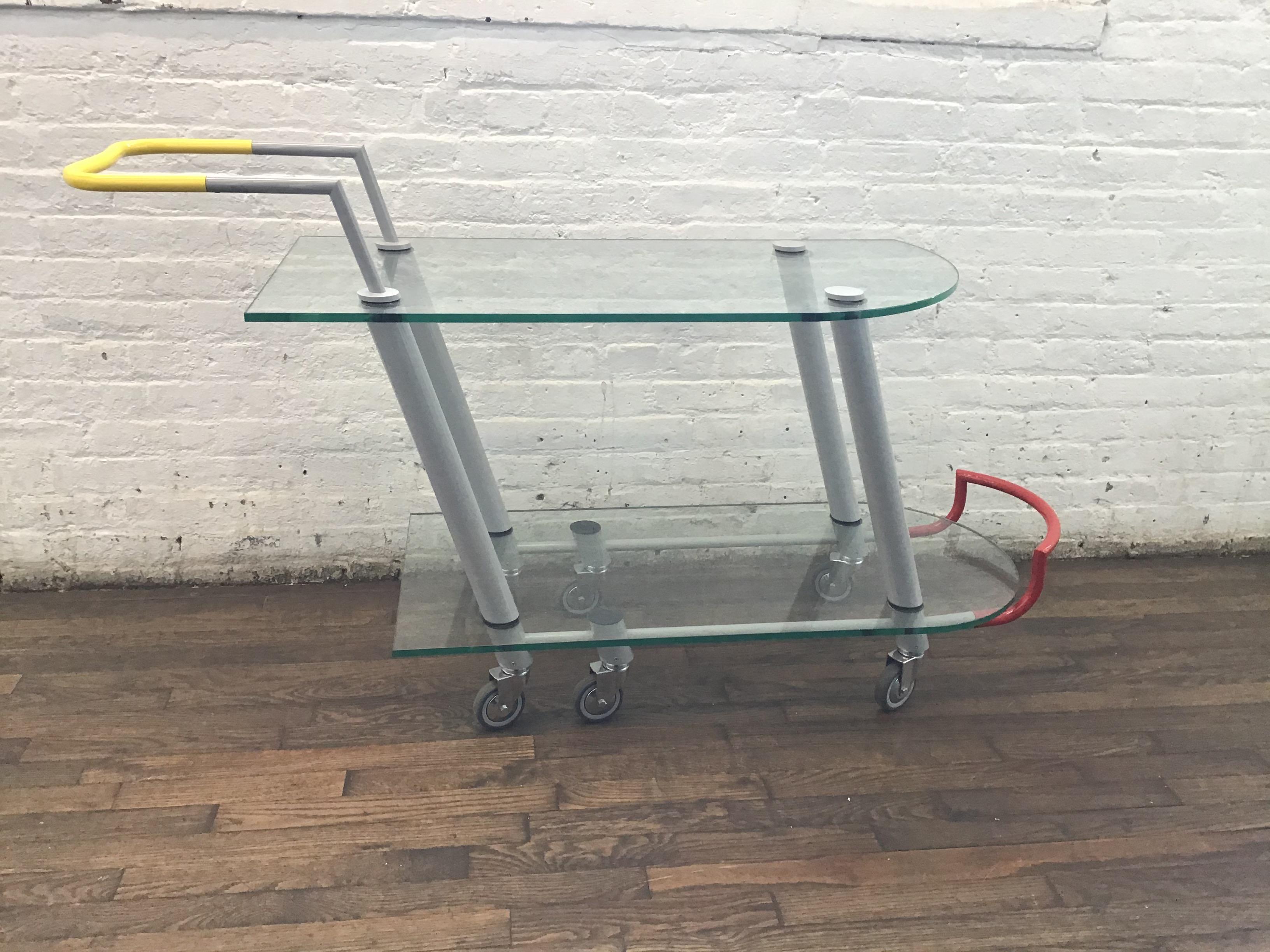 Metal  HILTON Glass Trolley/BarCart by Javier Mariscal for Memphis Milano For Sale