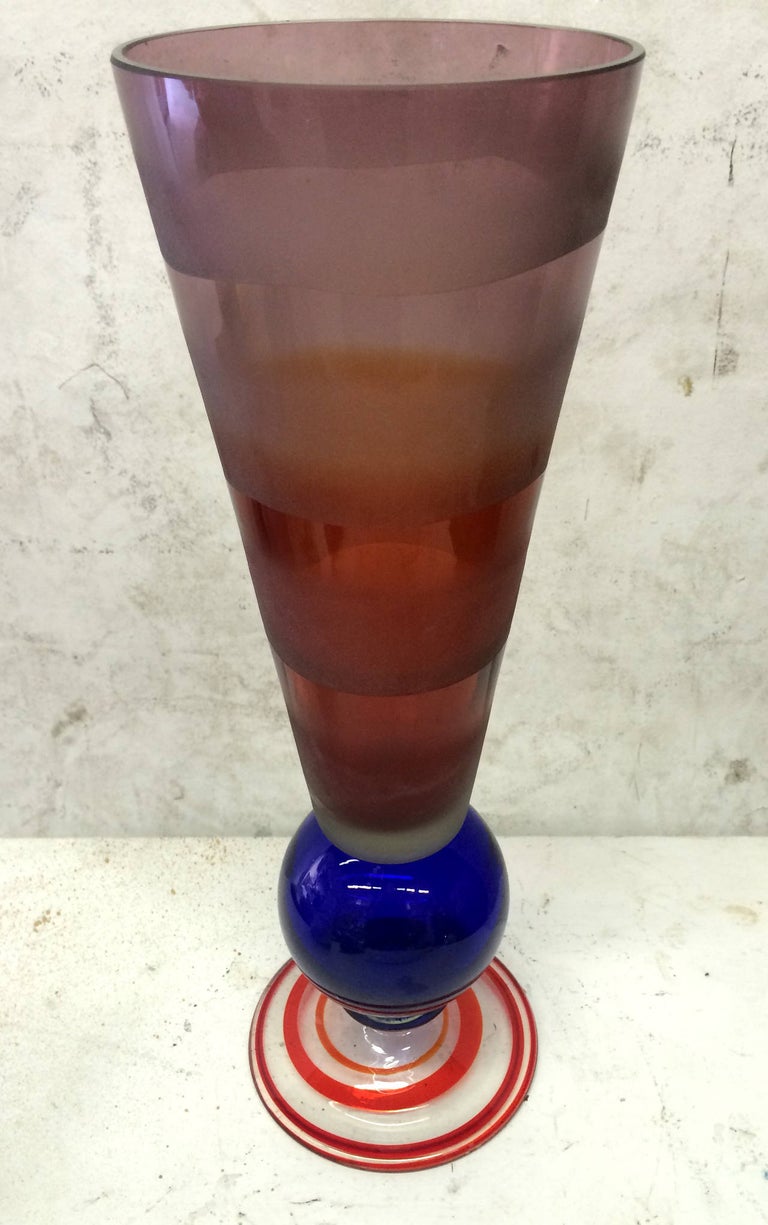 Memphis Inspired Colorful Glass Studio Vase For Sale 1
