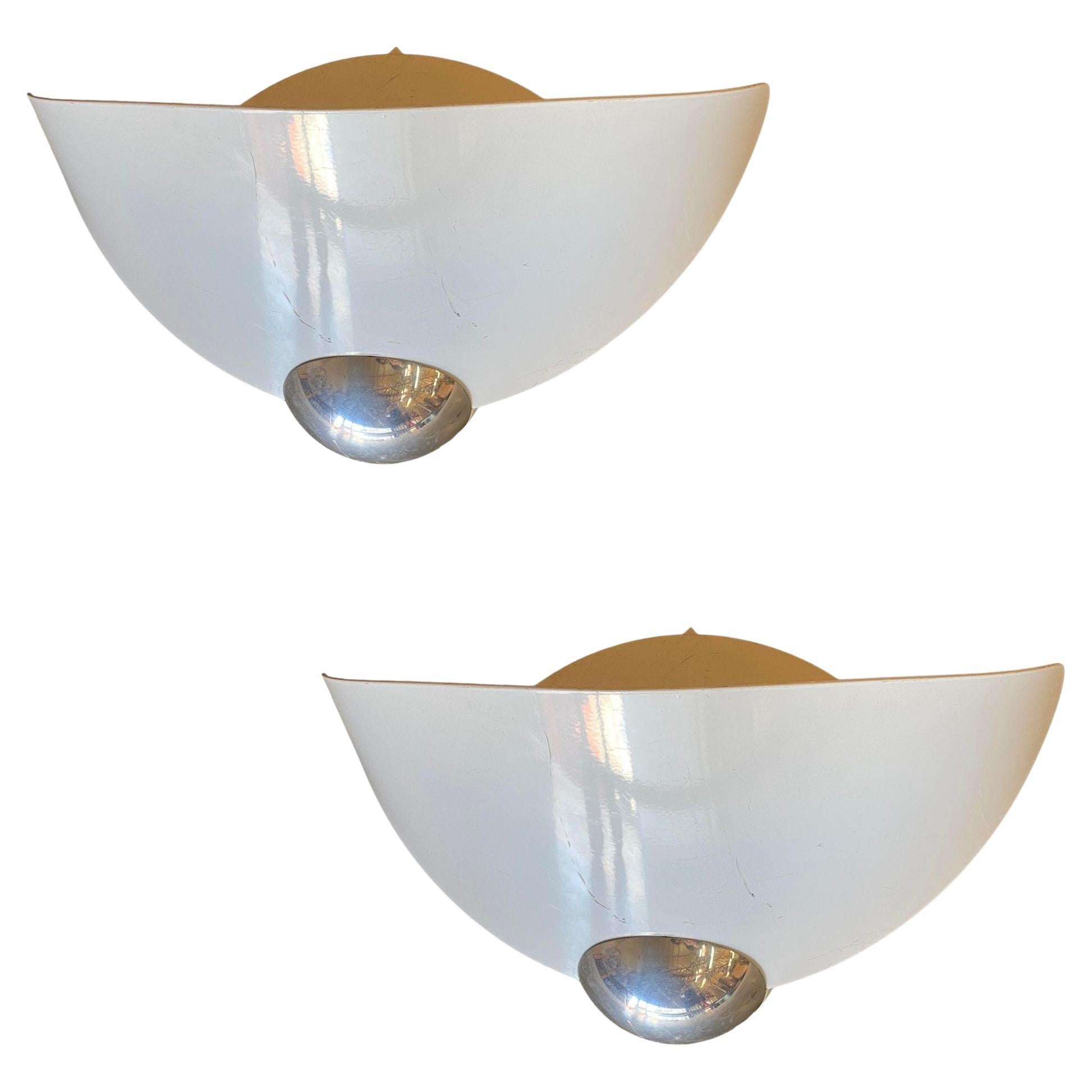 Memphis Inspired Enbamaled Steel and Chrome Wall Sconce, Pair