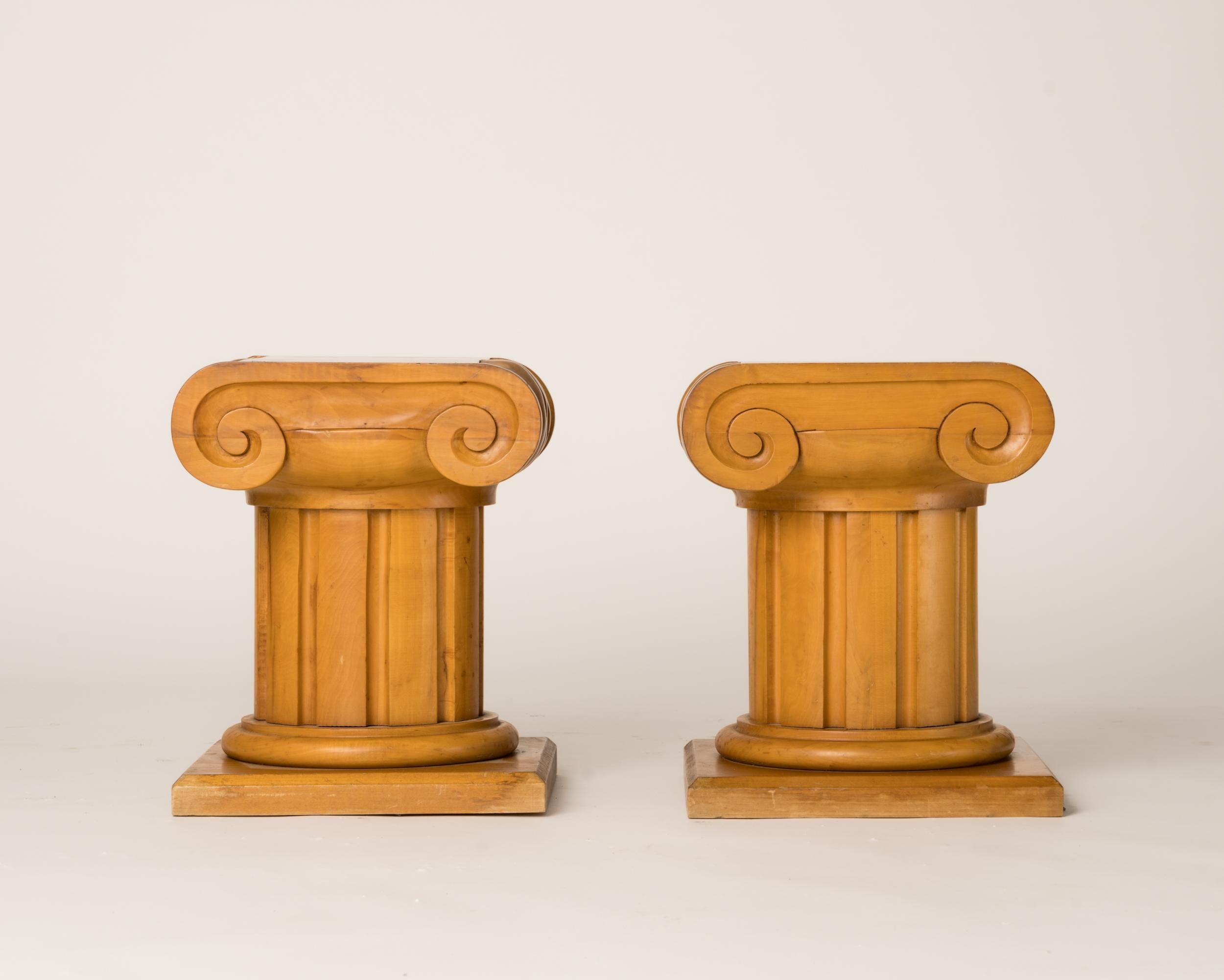 Italian Memphis Inspired Solid Sycamore Ionic Stools or End Tables, Italy, 1970's For Sale