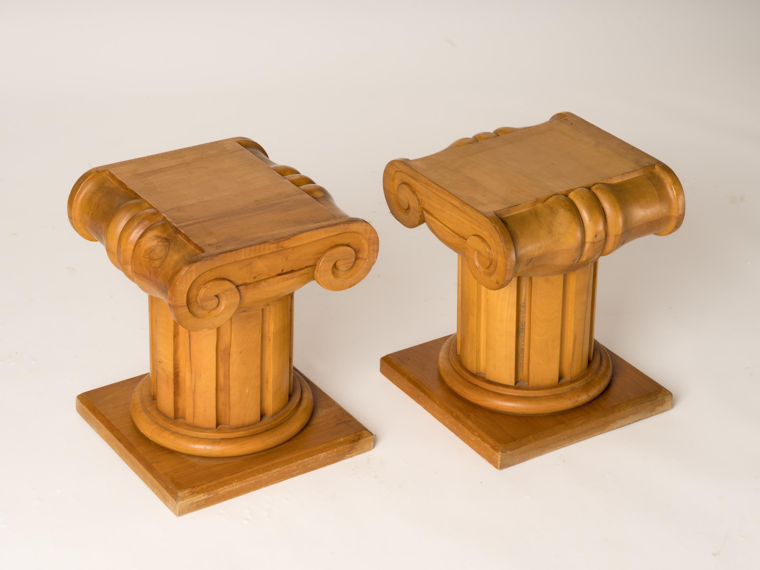 Memphis Inspired Solid Sycamore Ionic Stools or End Tables, Italy, 1970's In Fair Condition For Sale In New York, NY