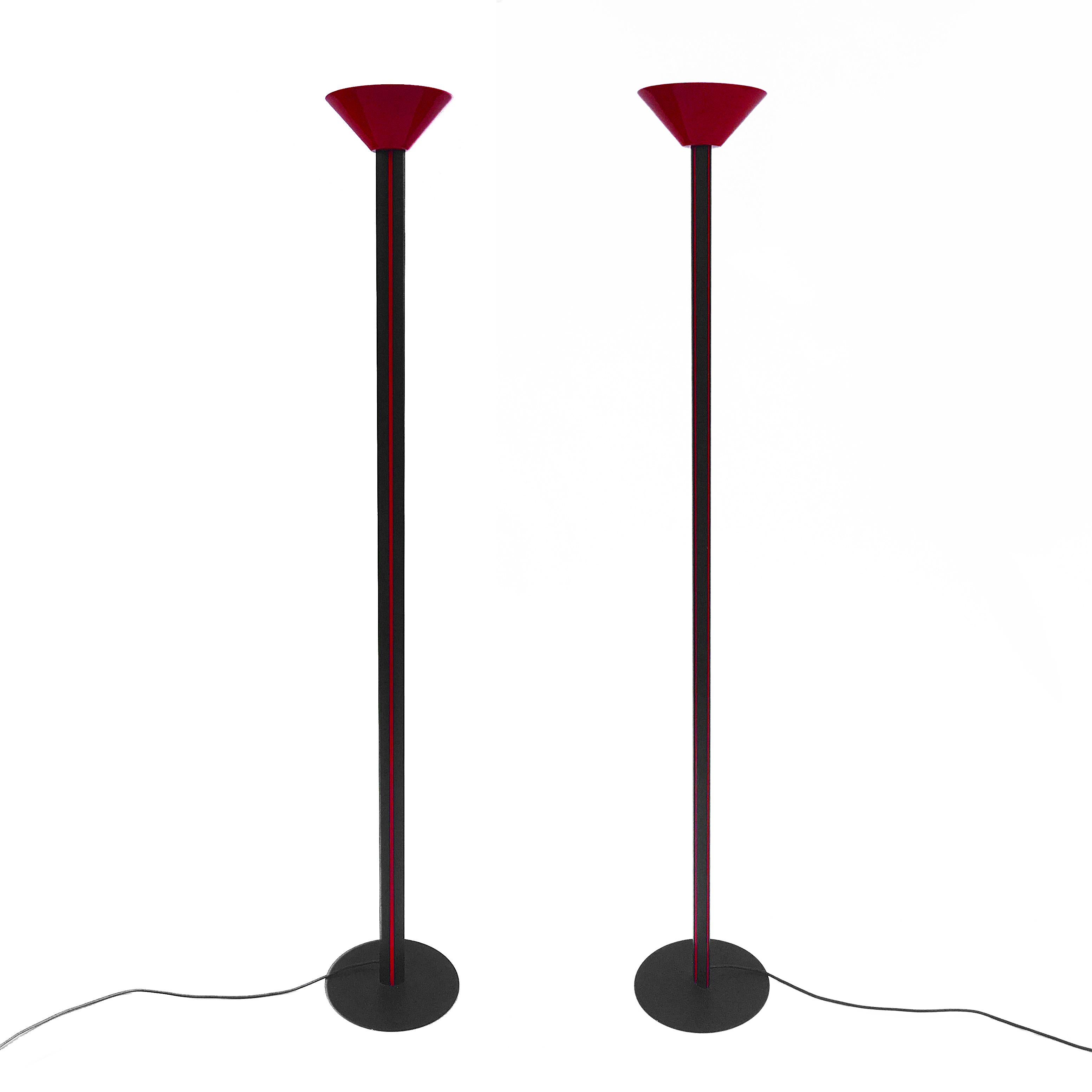 Memphis Inspired Uplighters 1980s Floor Lamp Red Black Postmodern Sottsass Style For Sale 4