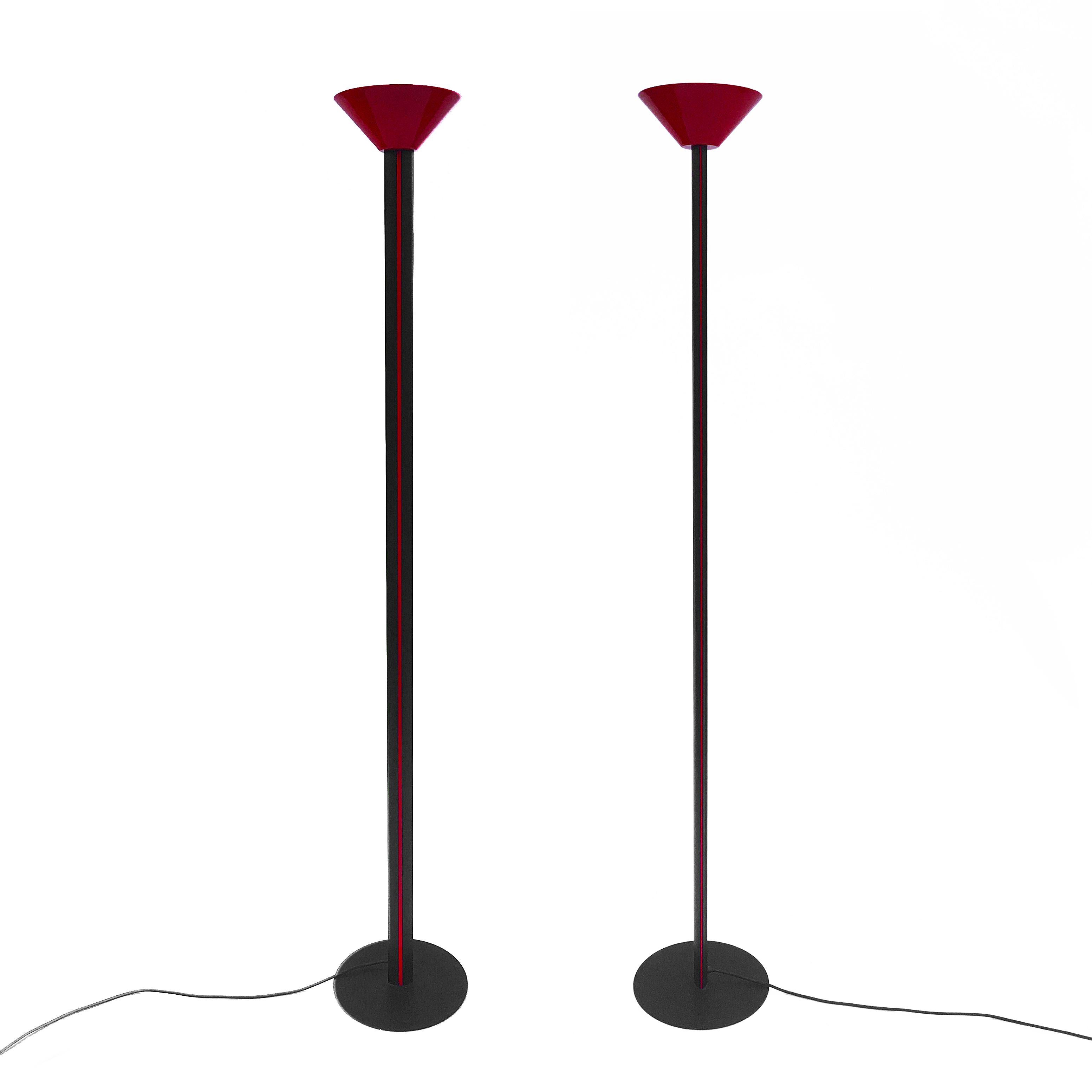 Memphis Inspired Uplighters 1980s Floor Lamp Red Black Postmodern Sottsass Style For Sale 5