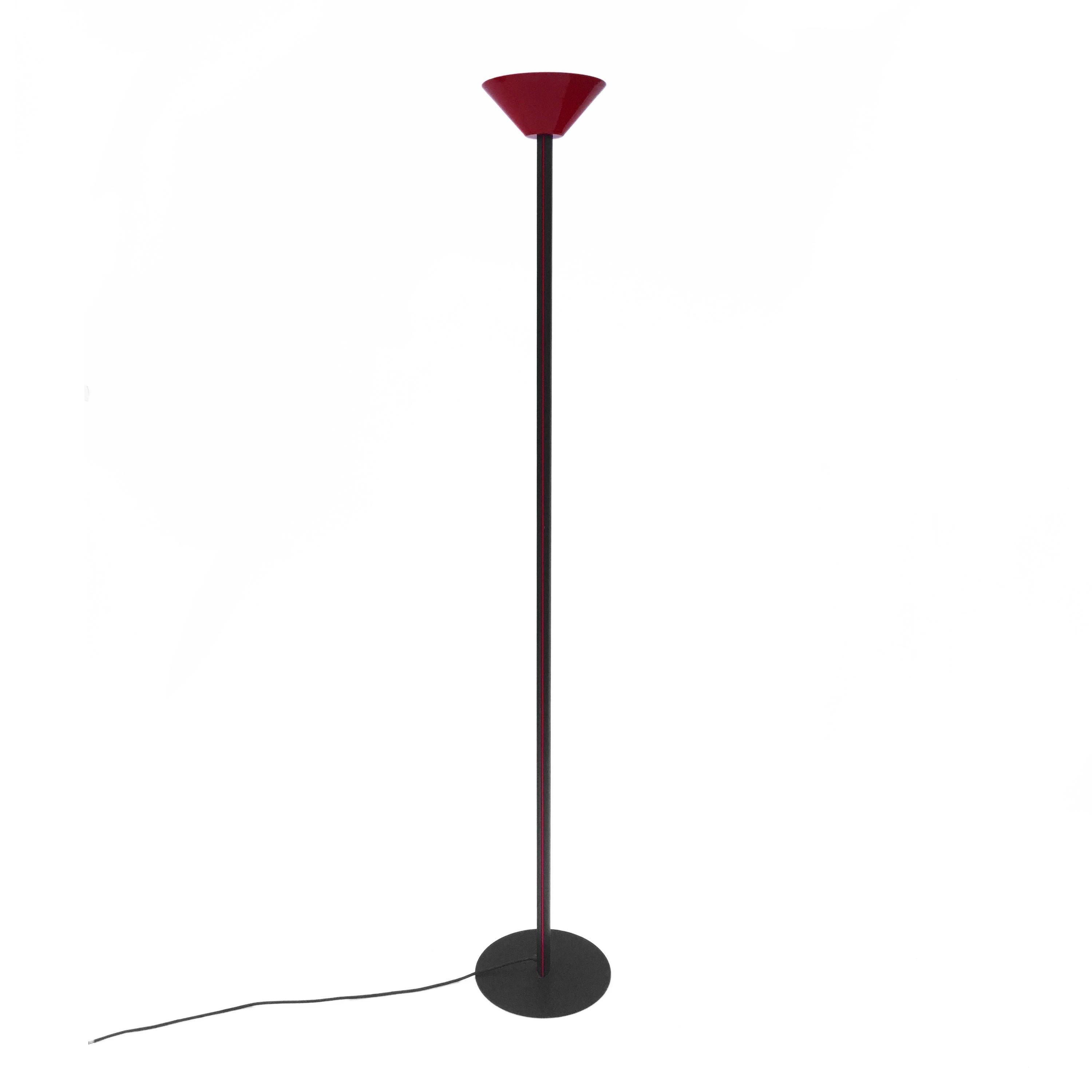 Post-Modern Memphis Inspired Uplighters 1980s Floor Lamp Red Black Postmodern Sottsass Style For Sale
