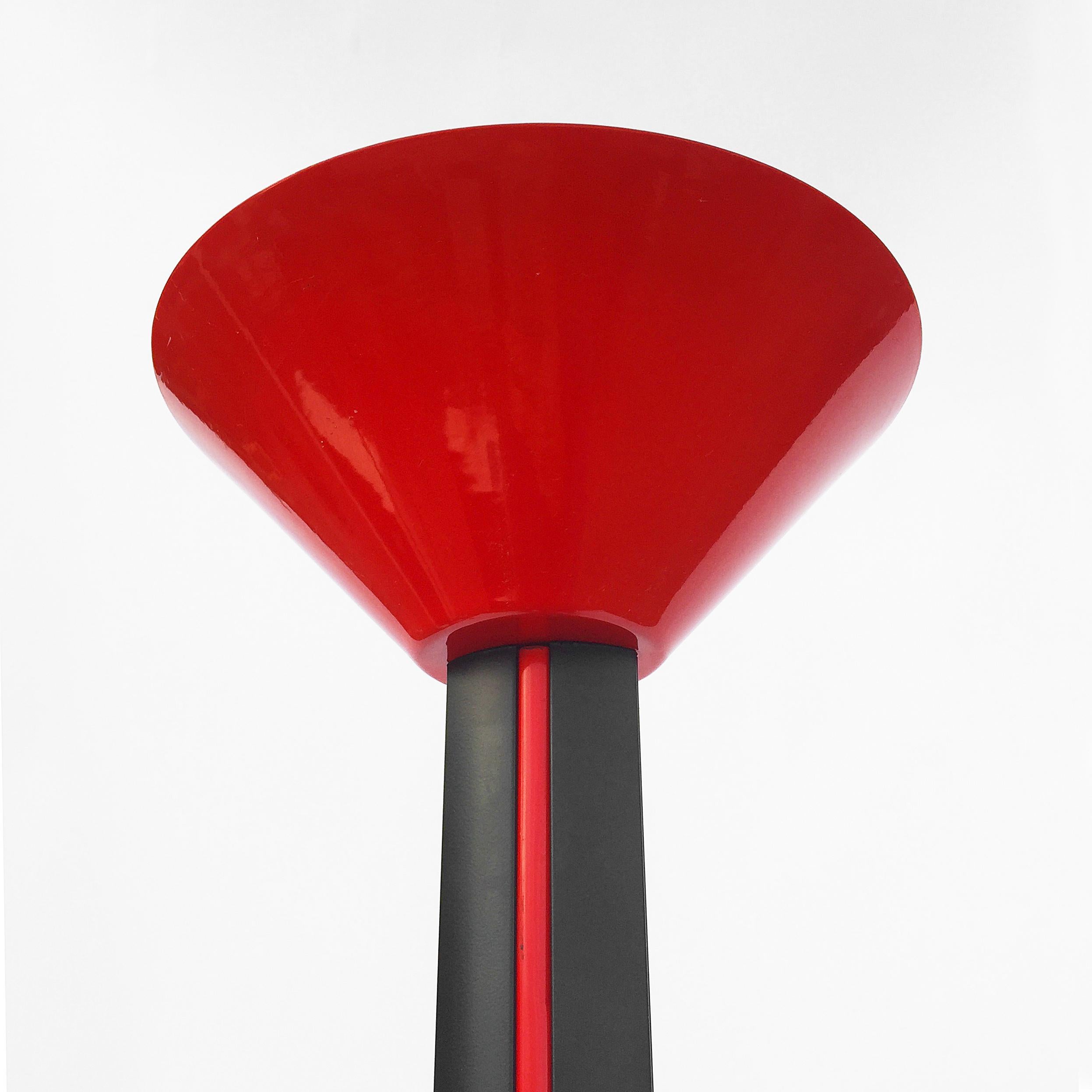 Powder-Coated Memphis Inspired Uplighters 1980s Floor Lamp Red Black Postmodern Sottsass Style For Sale