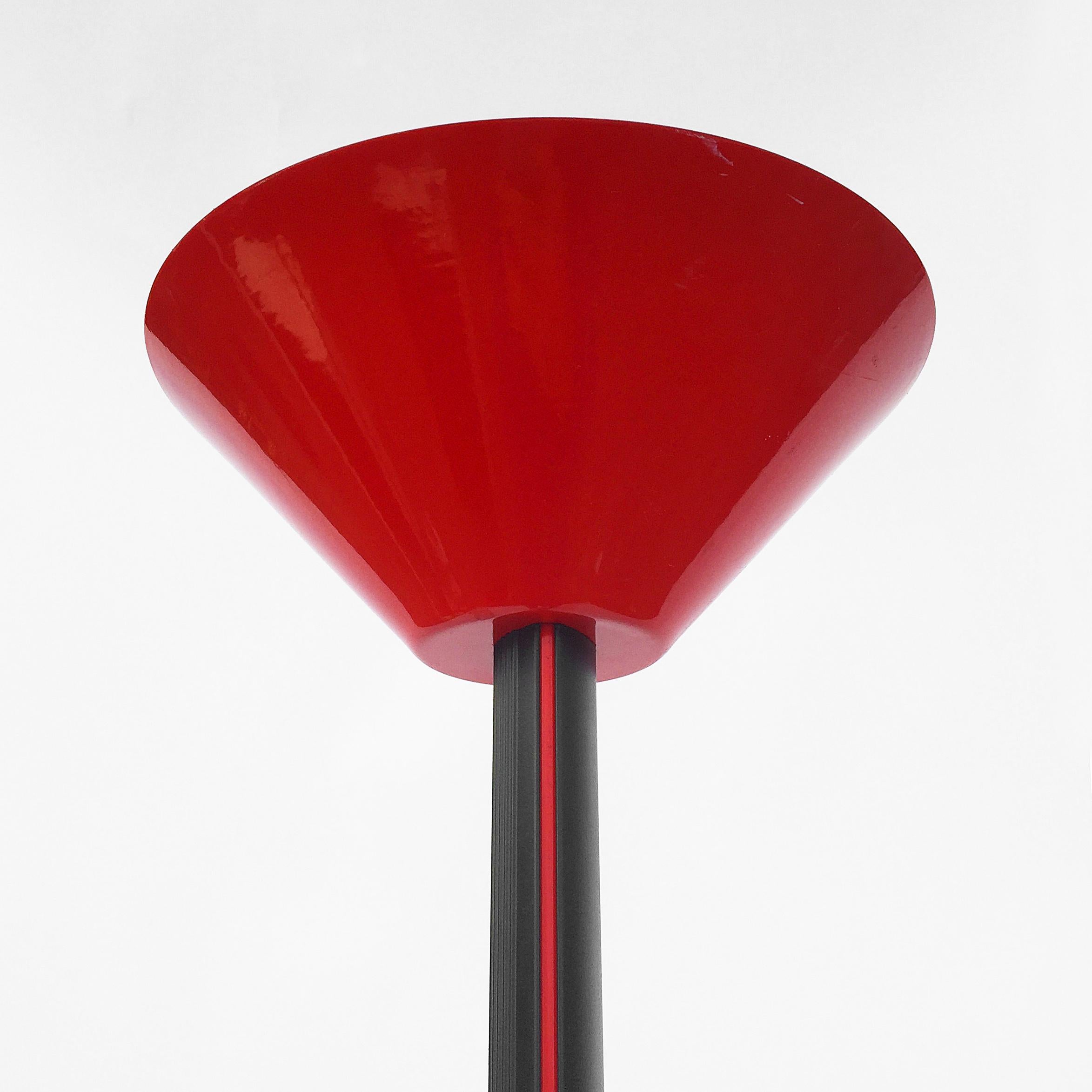 Late 20th Century Memphis Inspired Uplighters 1980s Floor Lamp Red Black Postmodern Sottsass Style For Sale