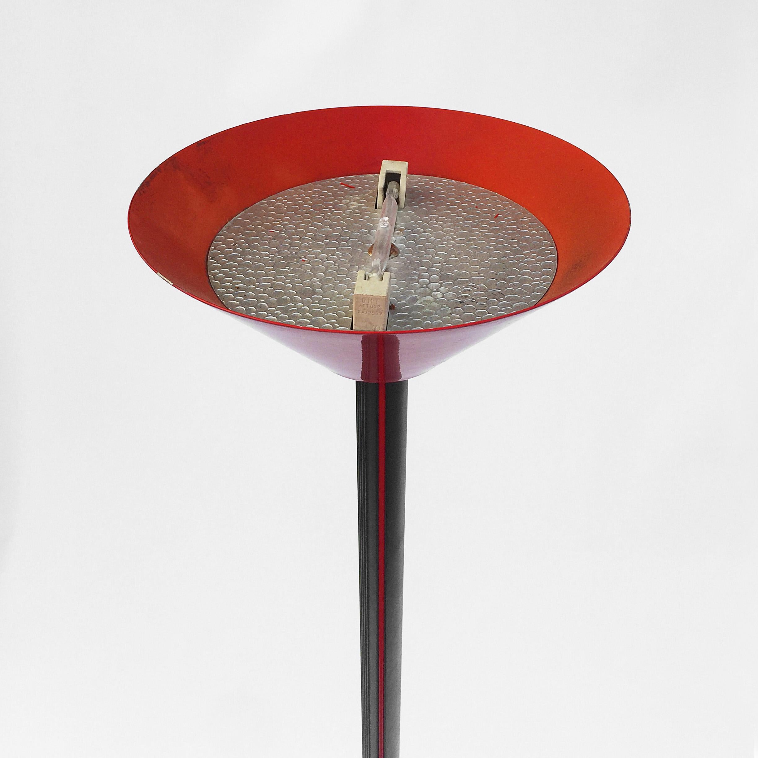 British Memphis Inspired Uplighters 1980s Floor Lamp Red Black Postmodern Sottsass Style For Sale