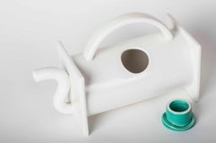 Memphis Marco Zanini for Bitossi White and Green Hollywood Ceramic Tea Pot