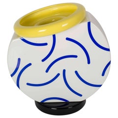 Memphis Martine Bedin Vase in White, Blue and Yellow "Cucumber"