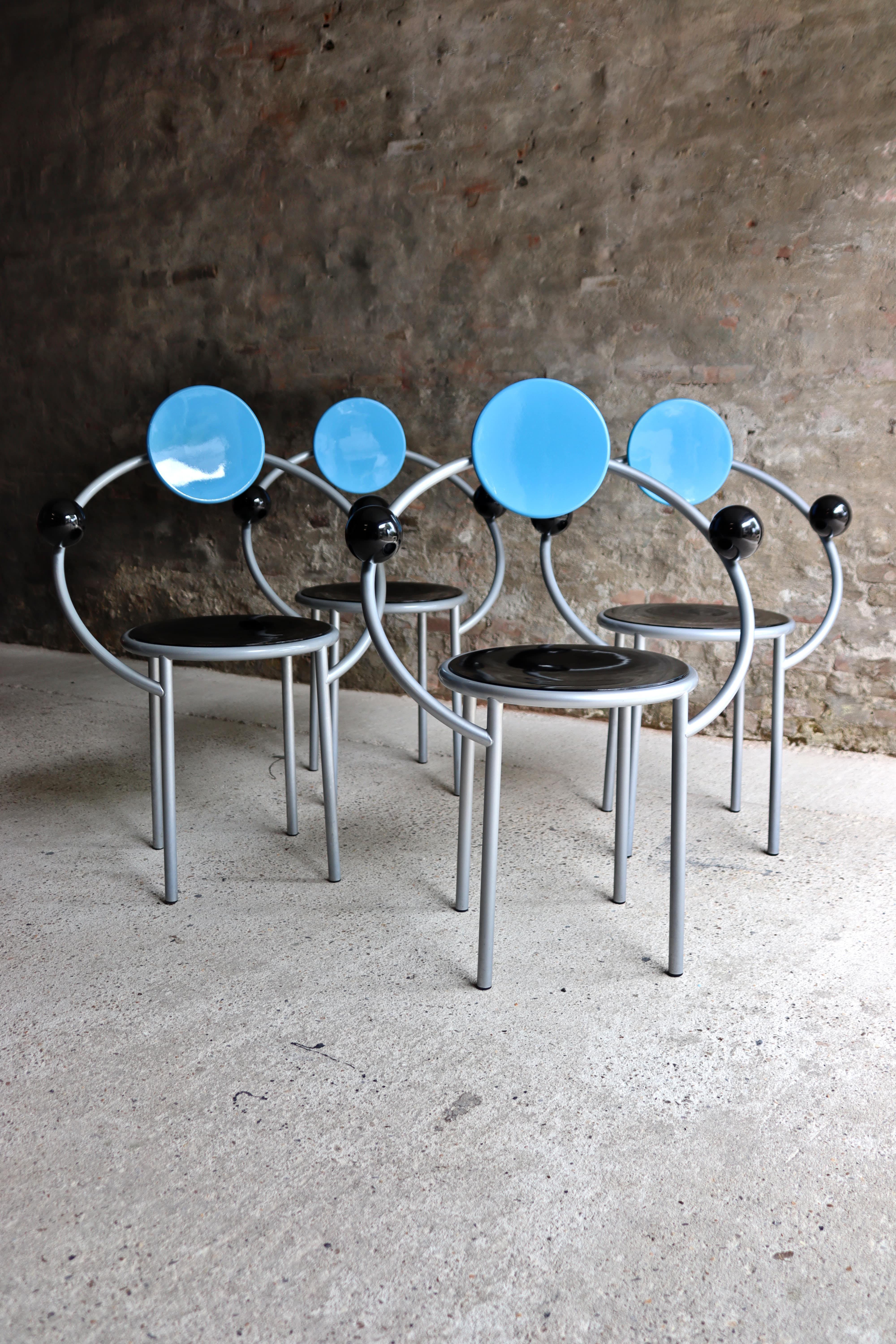 Late 20th Century Memphis Milano, First Chair, Set of 4, Michele De Lucchi, 1983 For Sale