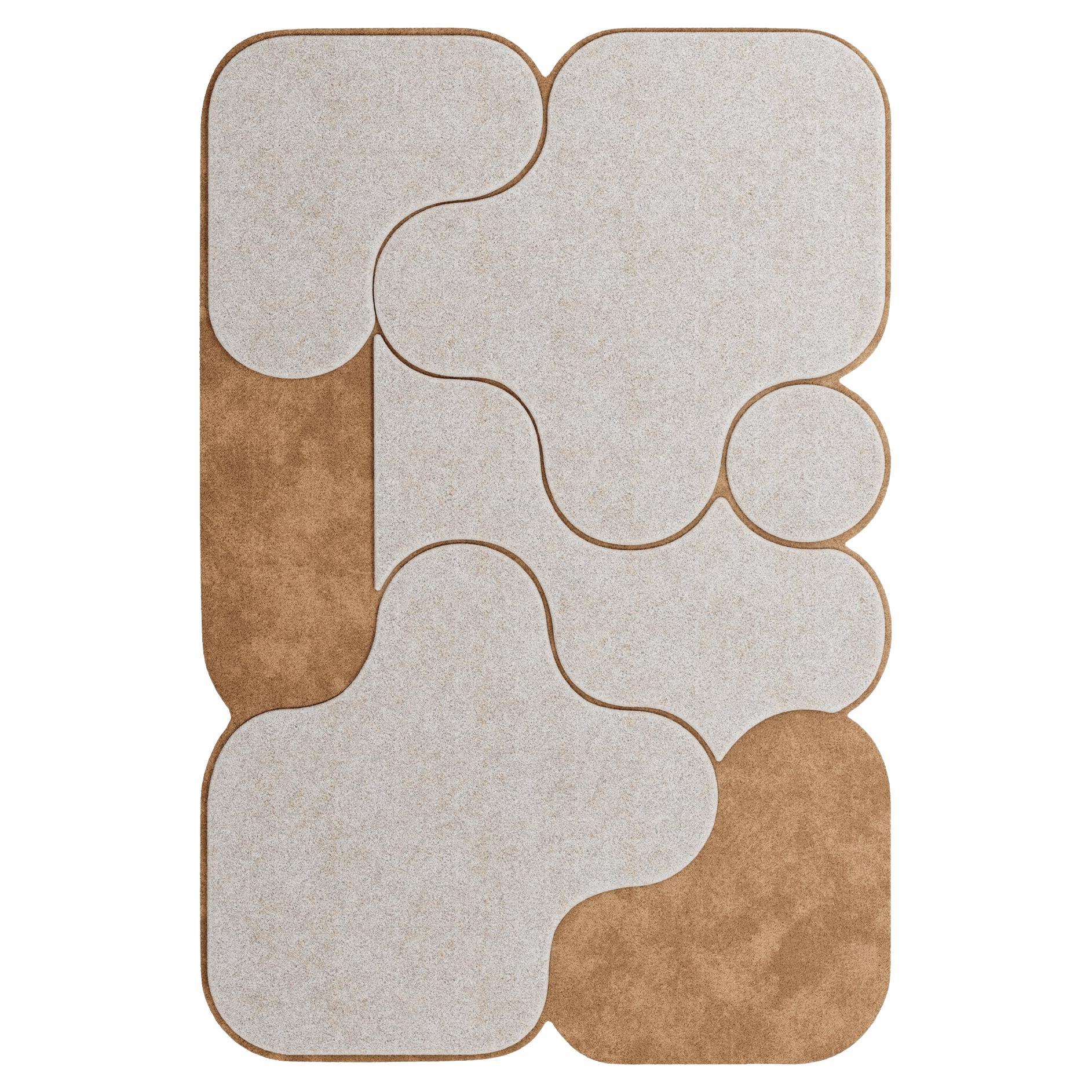 Modern Memphis Design Rectangular Shape Abstract Pattern Hand-Tufted Rug Beige For Sale