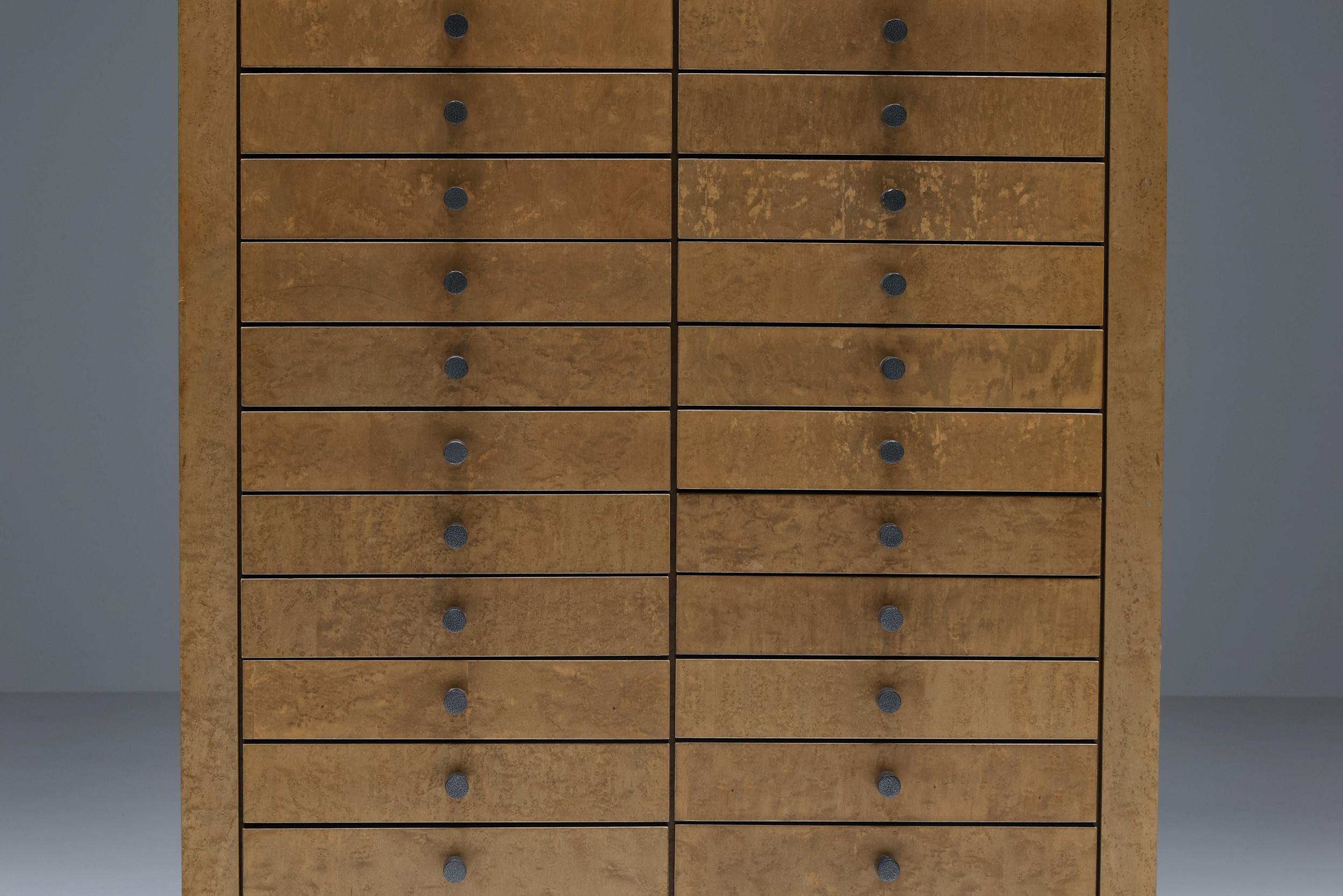 Late 20th Century Memphis Multi-Drawer Cabinet by Frans Van Praet, Birdseye Maple, 1980s For Sale