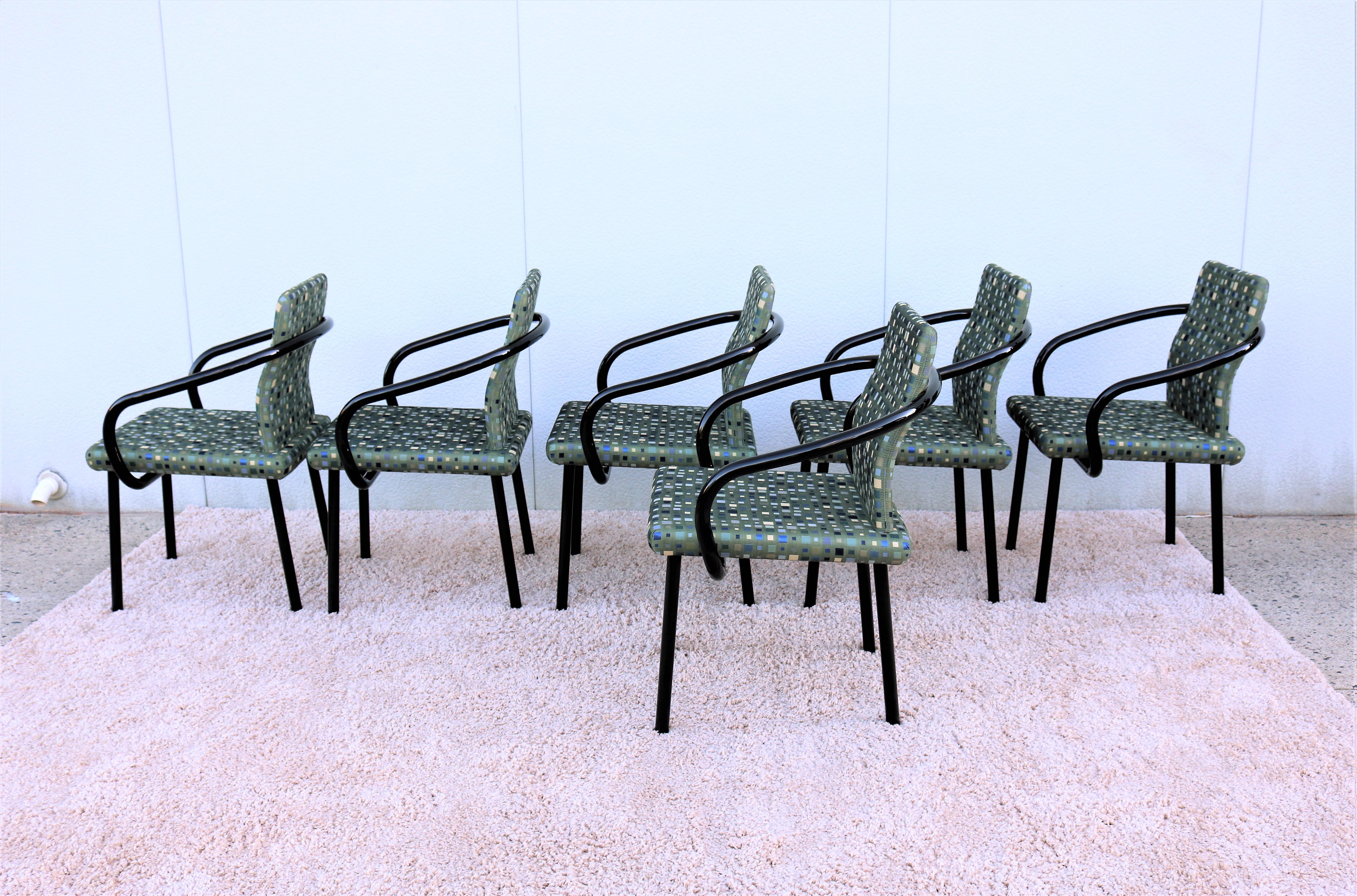 Painted Memphis Post-modern Ettore Sottsass for Knoll 1986 Mandarin Chairs, Set of 6