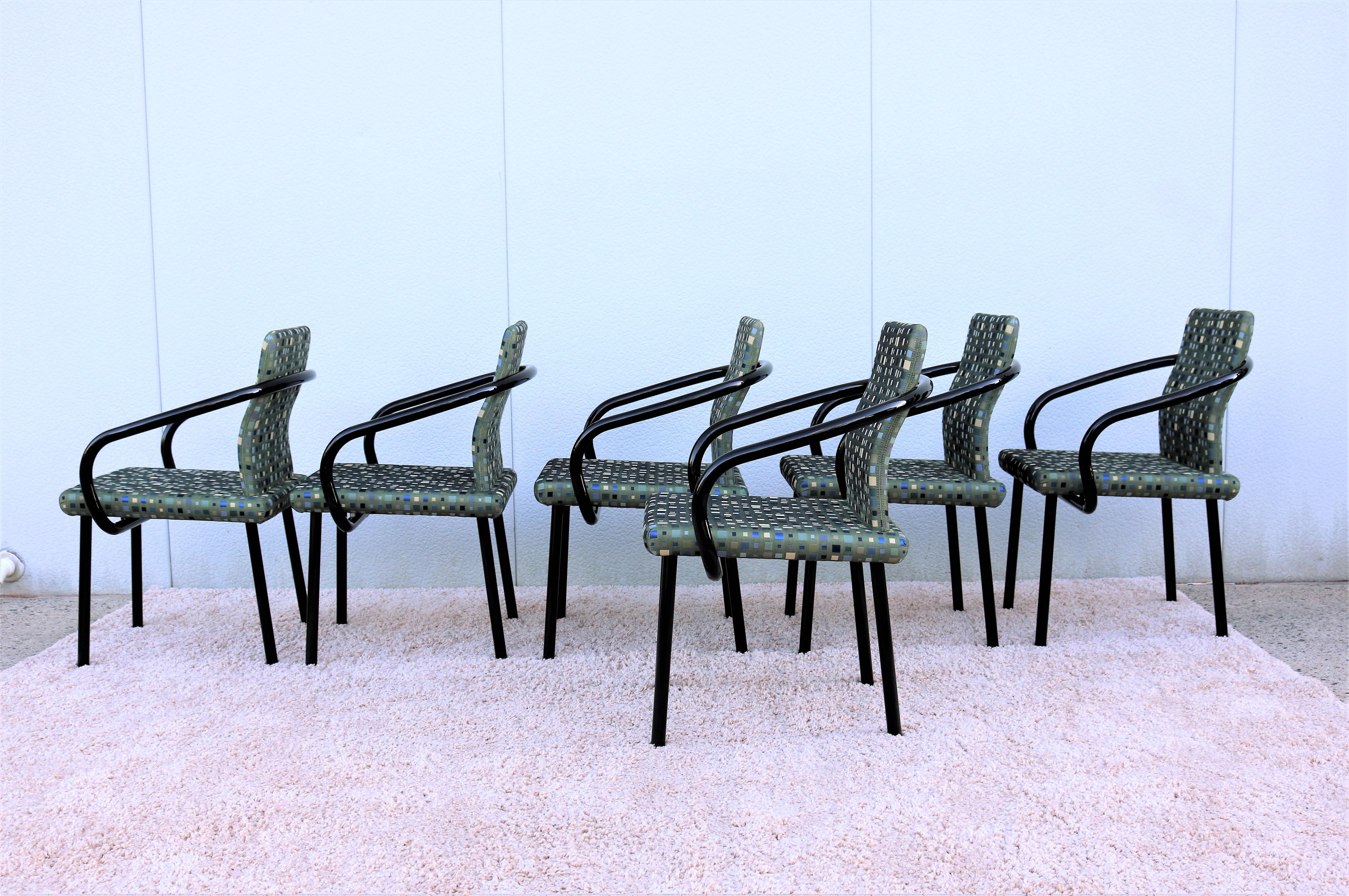 Memphis Post-modern Ettore Sottsass for Knoll 1986 Mandarin Chairs, Set of 6 In Excellent Condition In Secaucus, NJ