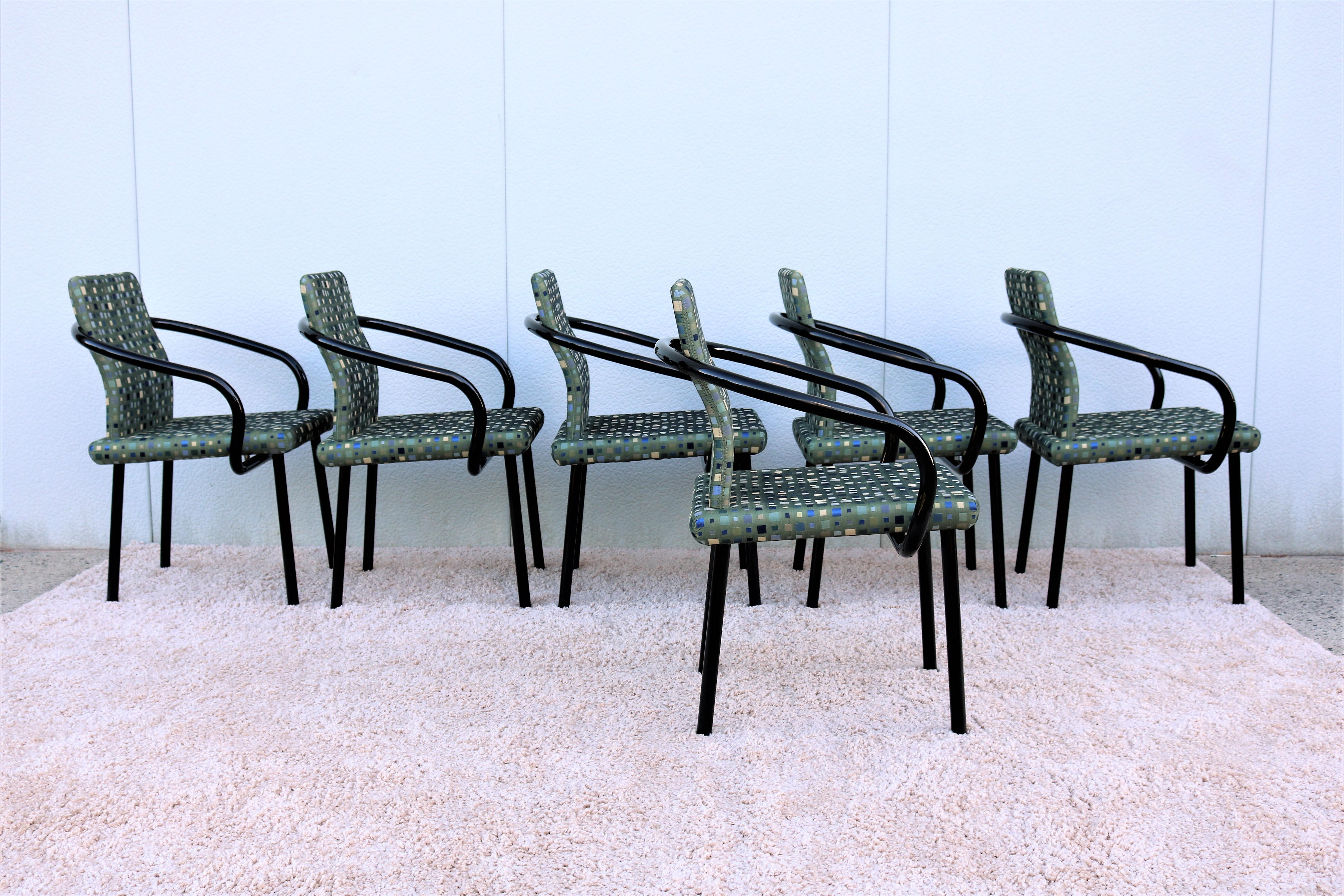 Steel Memphis Post-modern Ettore Sottsass for Knoll 1986 Mandarin Chairs, Set of 6