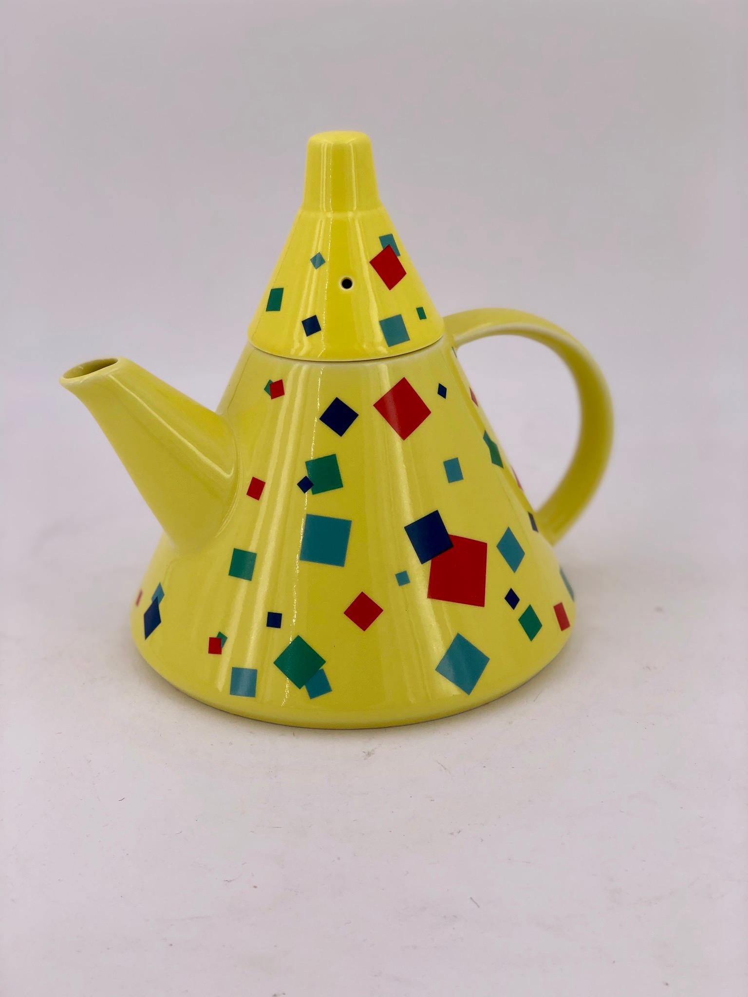 A rare and beautiful porcelain teapot designed by The Toscany Collection Japan circa 1980s, Memphis style design in excellent condition never used.