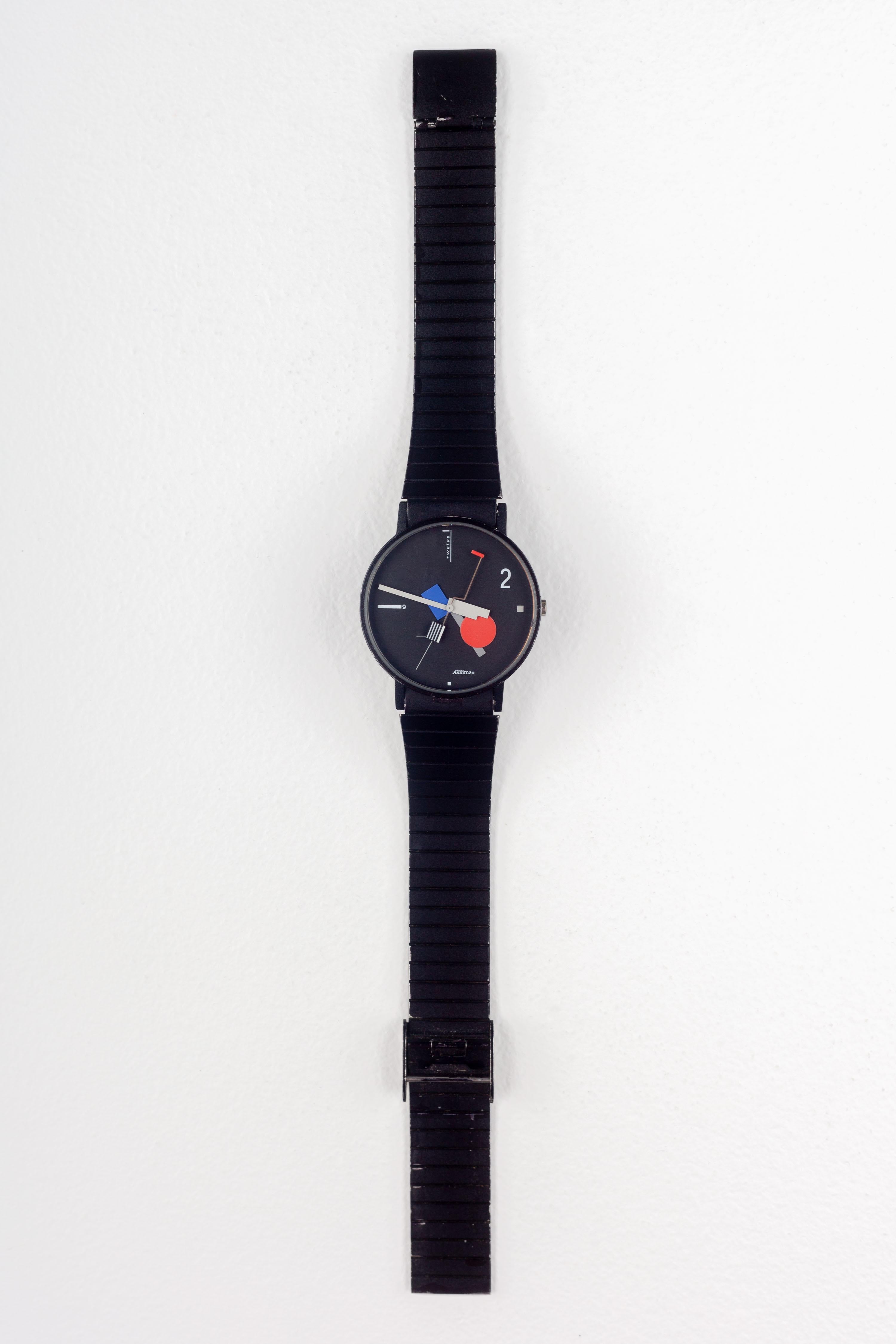 Postmoderne Memphis-Armbanduhr von Nicolai Canetti für Artime, 1986, Schweizer hergestellt (Metall) im Angebot