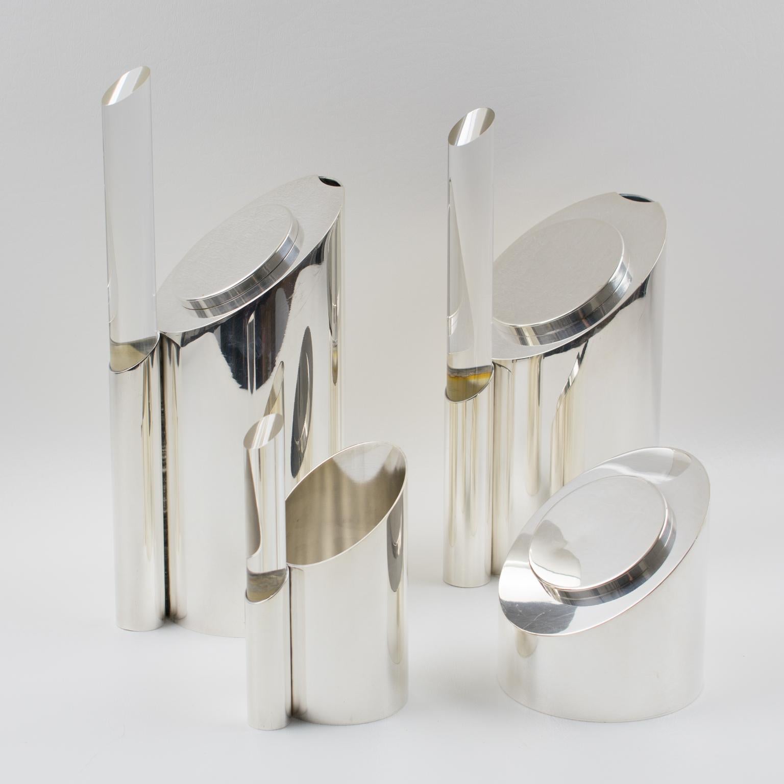 Memphis Silver Plate and Lucite Tea and Coffee Service by Guildart, circa 1980 For Sale 9