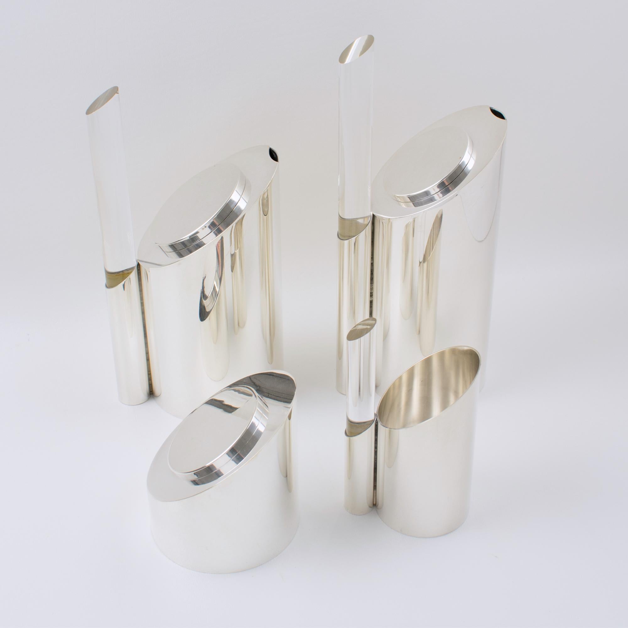 Modern Memphis Silver Plate and Lucite Tea and Coffee Service by Guildart, circa 1980 For Sale