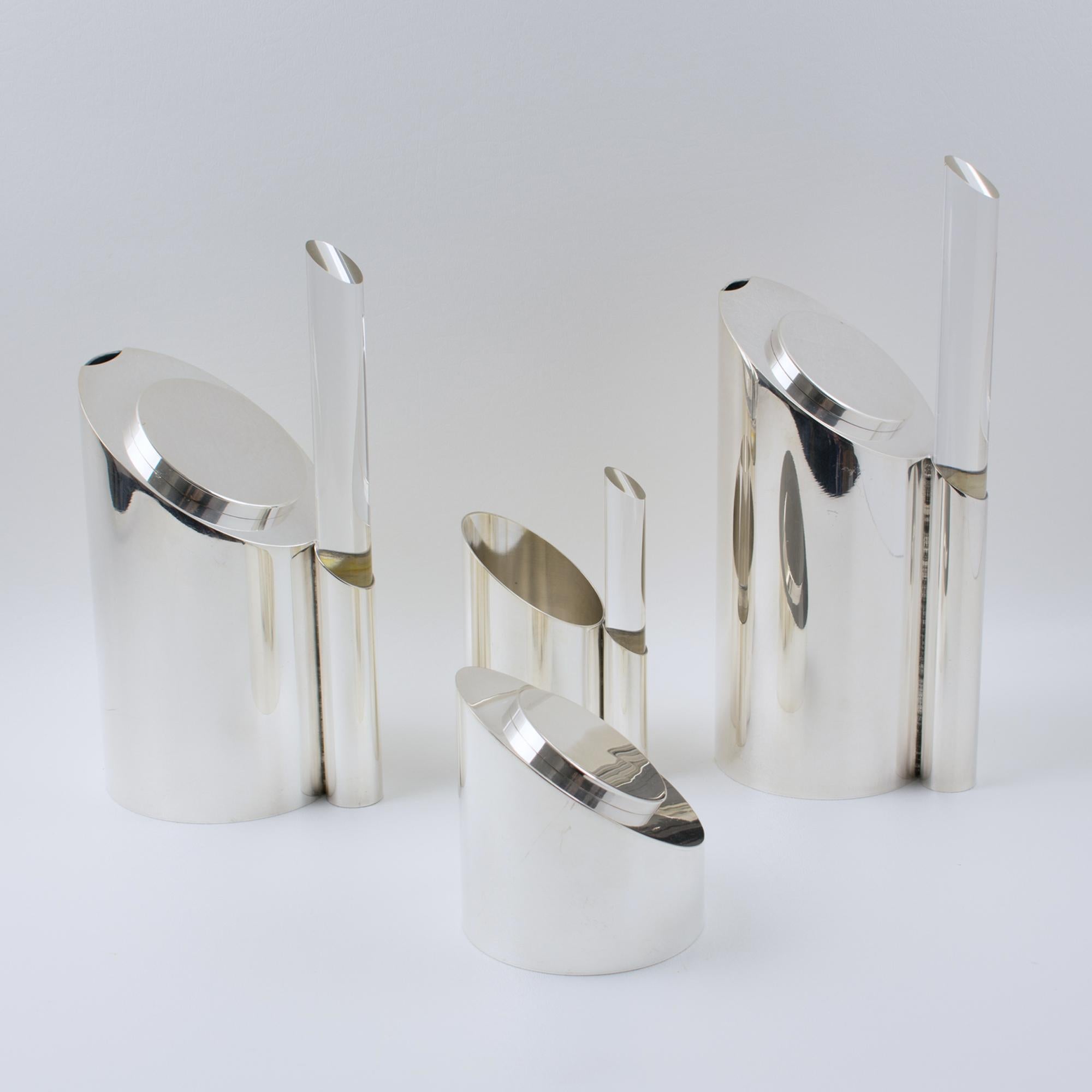 French Memphis Silver Plate and Lucite Tea and Coffee Service by Guildart, circa 1980 For Sale