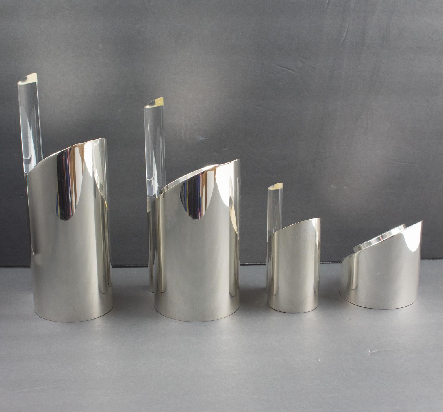 Late 20th Century Memphis Silver Plate and Lucite Tea and Coffee Service by Guildart, circa 1980 For Sale