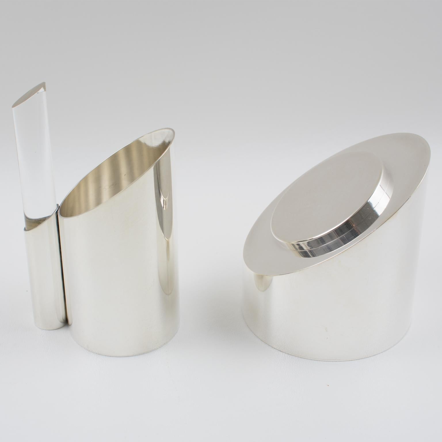 Metal Memphis Silver Plate and Lucite Tea and Coffee Service by Guildart, circa 1980 For Sale