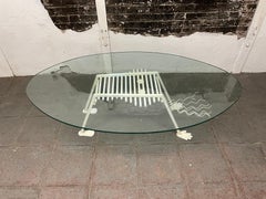 Memphis Style 1980s Figure Glass and Metal Coffee Table Postmodern