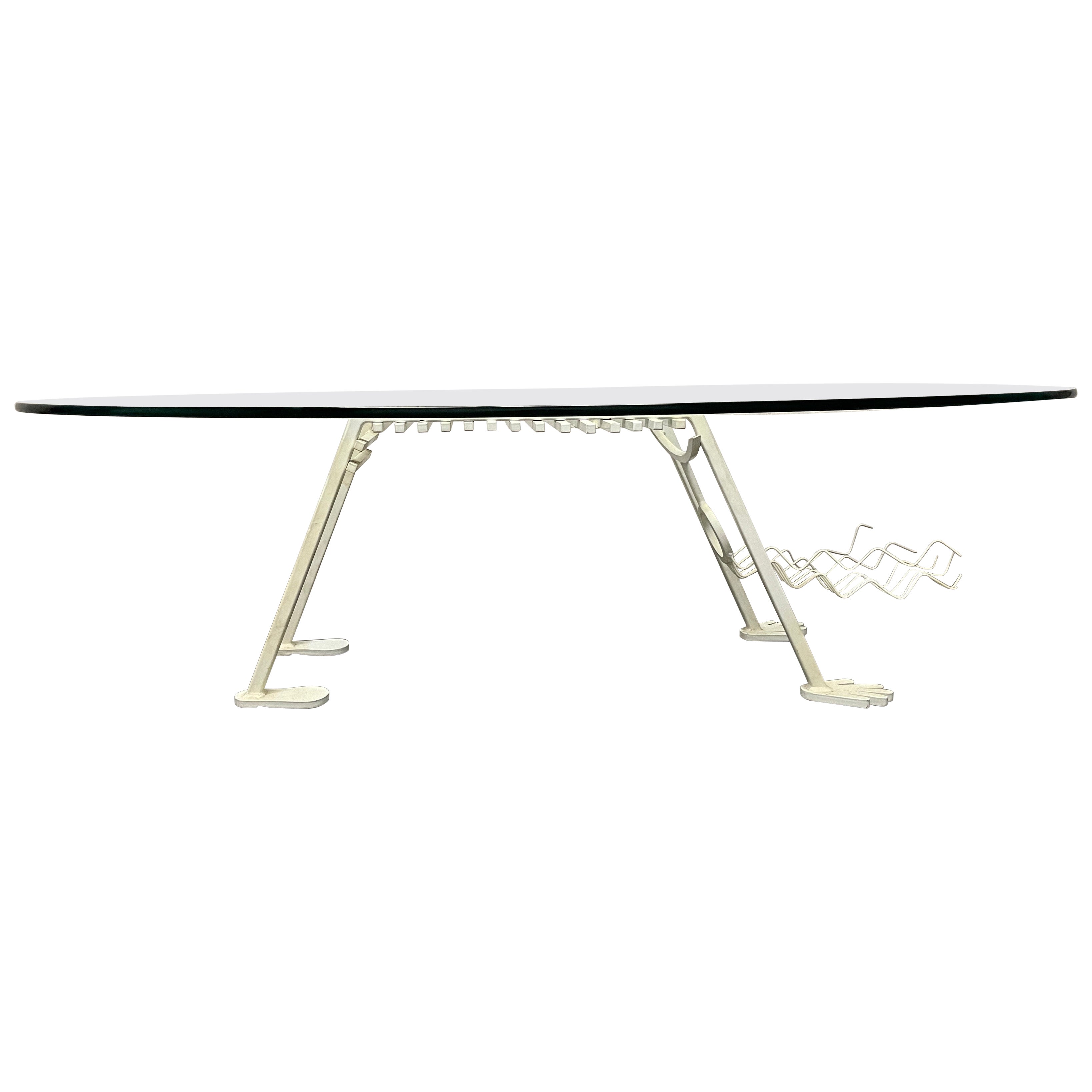 Memphis Style 1980s Figure Glass and Metal Coffee Table Postmodern