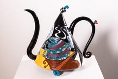 Memphis Style Artis Signed McGovney Camarot Teapot & 2 Tea Cups