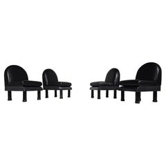 Sillones de cuero negro estilo Memphis a la manera de Ettore Sottsass, 1980