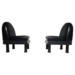 Sedie da salotto in pelle nera in stile Memphis di Ettore Sottsass, 1980