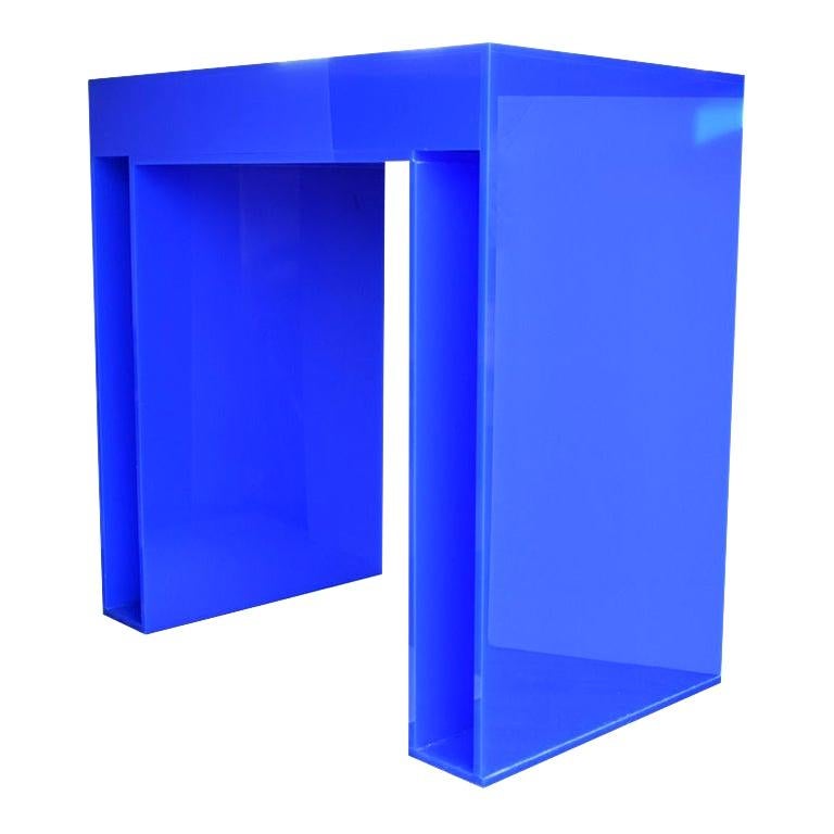 Memphis Style Blue Acrylic Desk or Console Table Attributed to Memphis Group