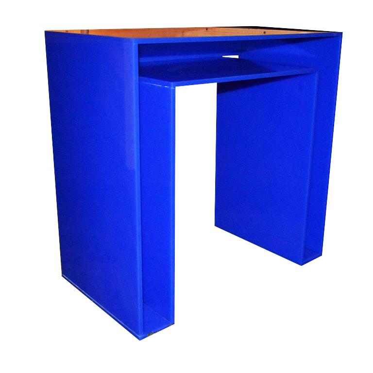 Mid-Century Modern Memphis Style Blue Acrylic Desk or Console Table Attributed to Memphis Group