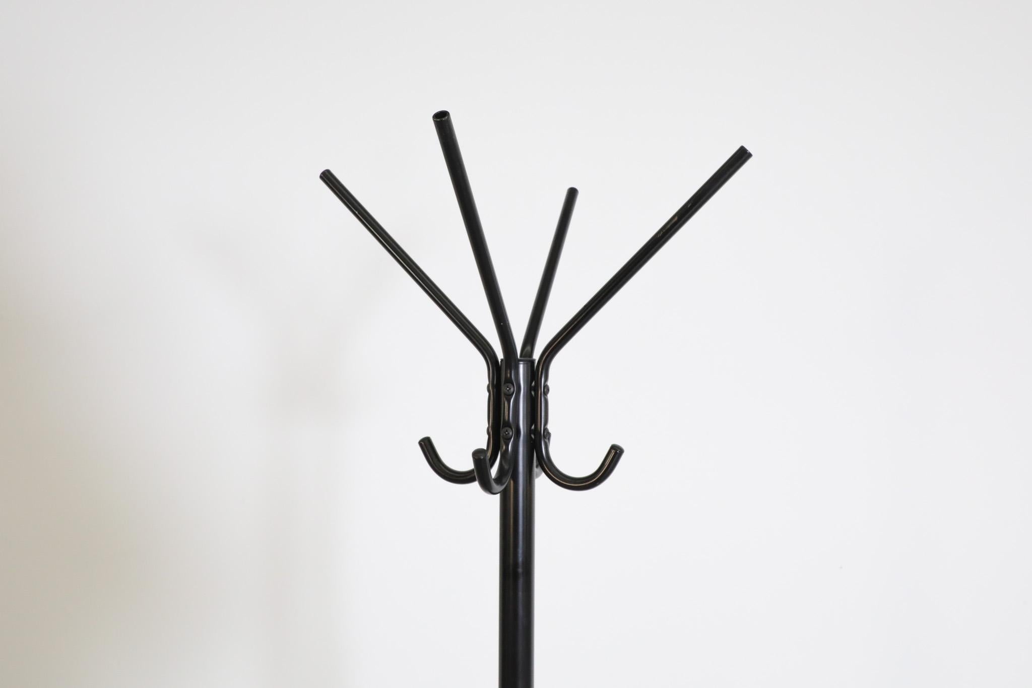 Mid-20th Century Memphis Style Chartreuse and Black Enameled Metal Standing Coat Tree For Sale