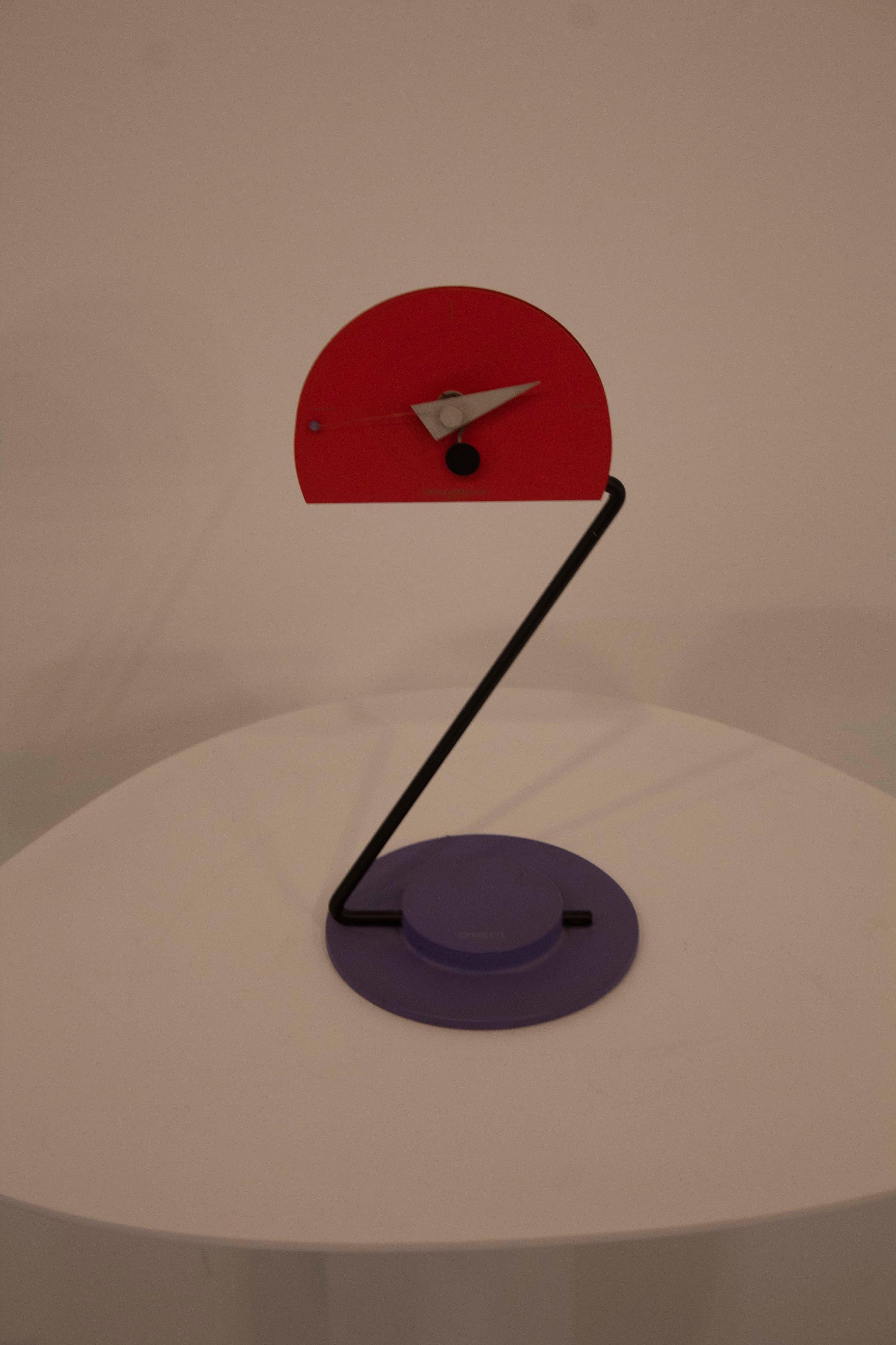 Memphis style Constructivism aluminum desk clock by Nicolai Canett. Marked 