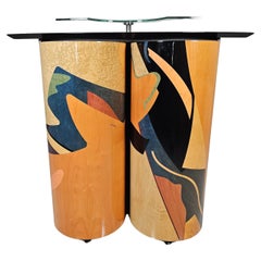 Vintage Memphis style Dry bar with geomatric burl wood art base by Carlo Malnati, 1980s