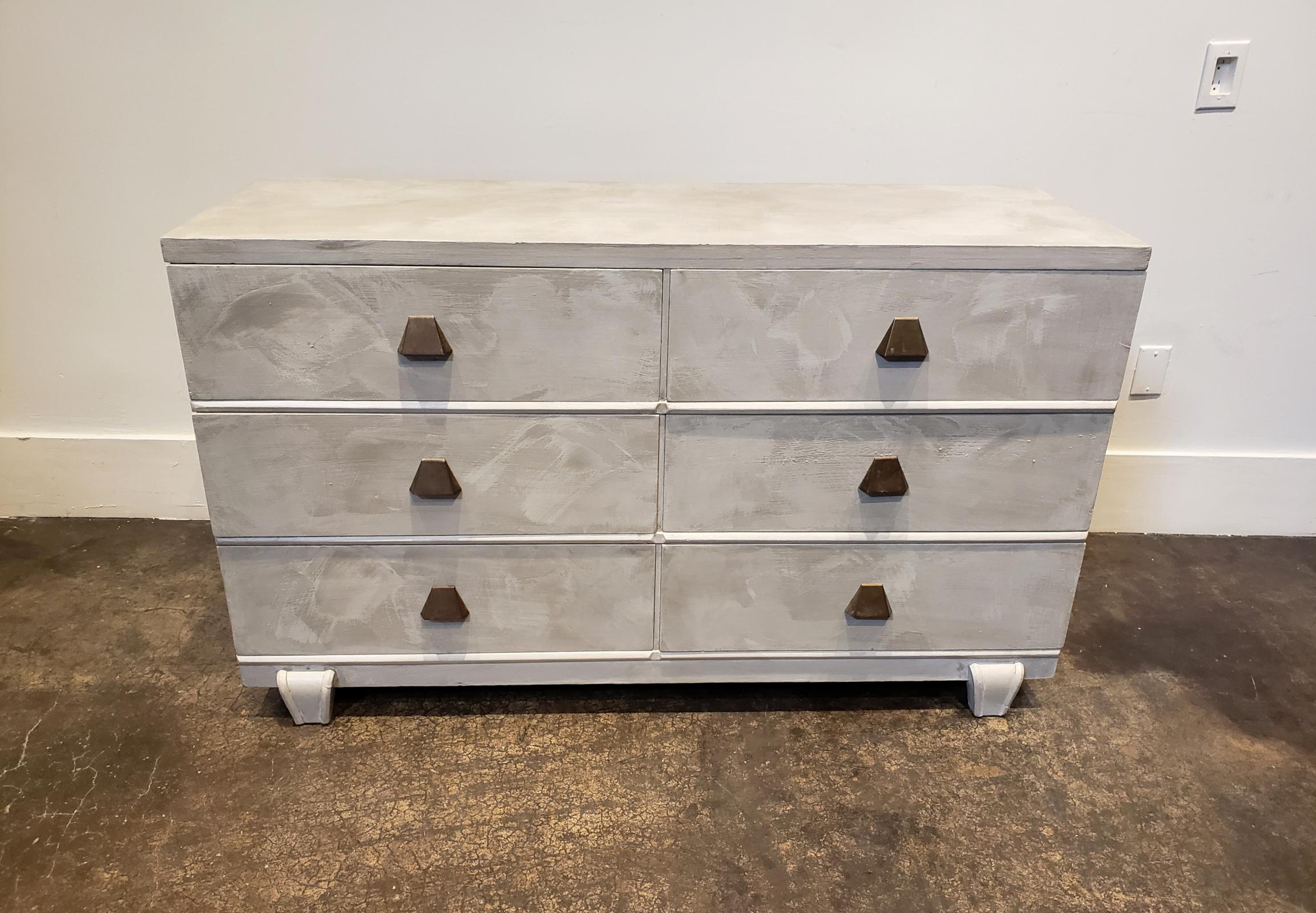 Modern Memphis Style Faux Concrete Dresser with Brass Pulls For Sale