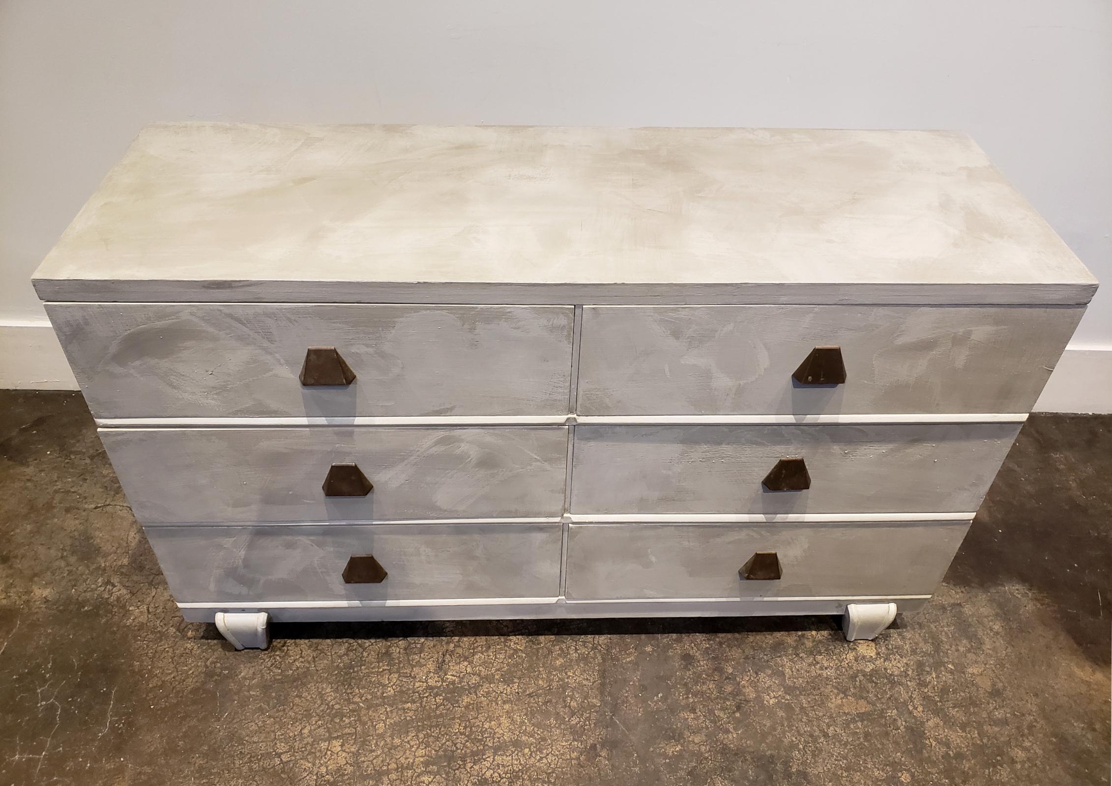 American Memphis Style Faux Concrete Dresser with Brass Pulls For Sale