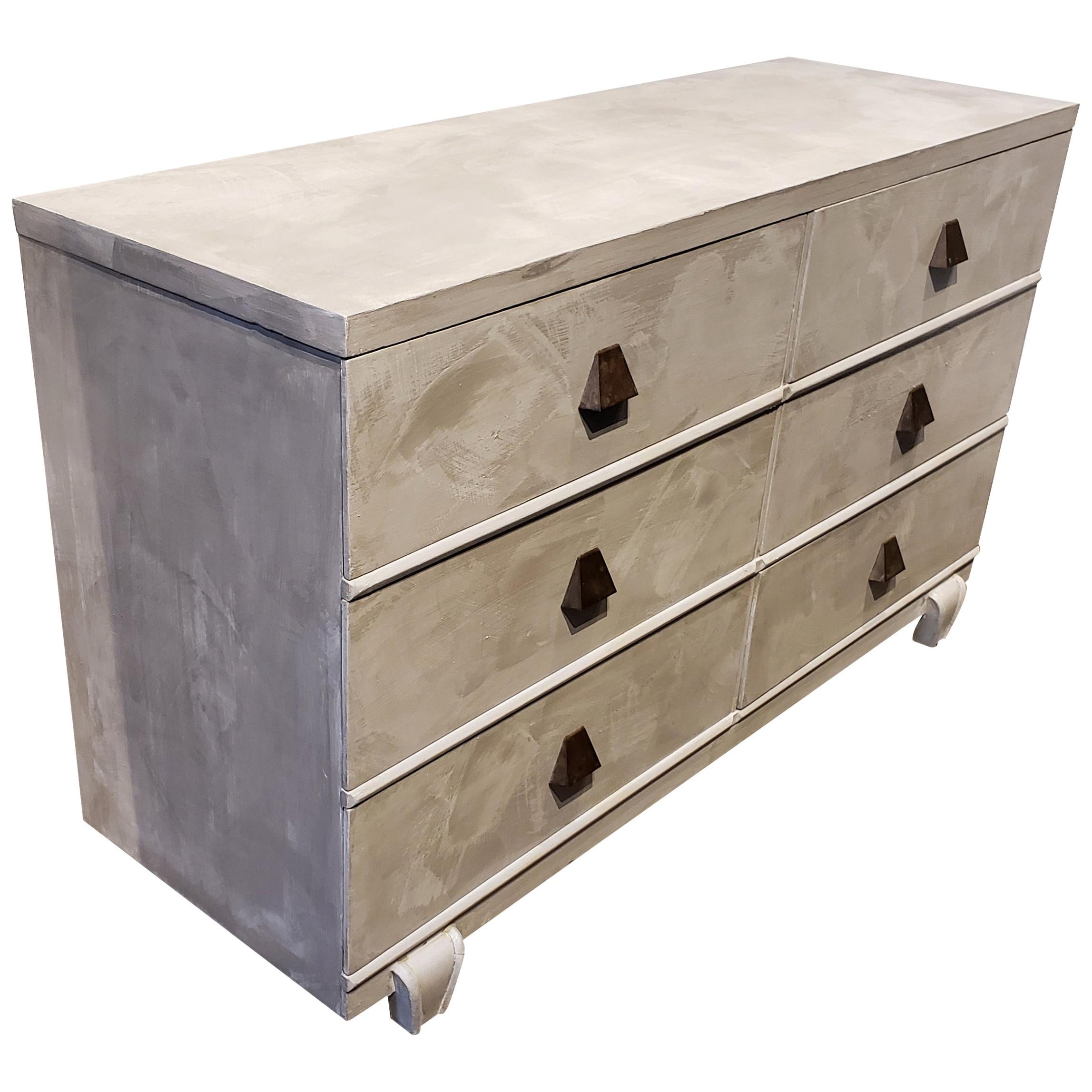 Memphis Style Faux Concrete Dresser with Brass Pulls For Sale