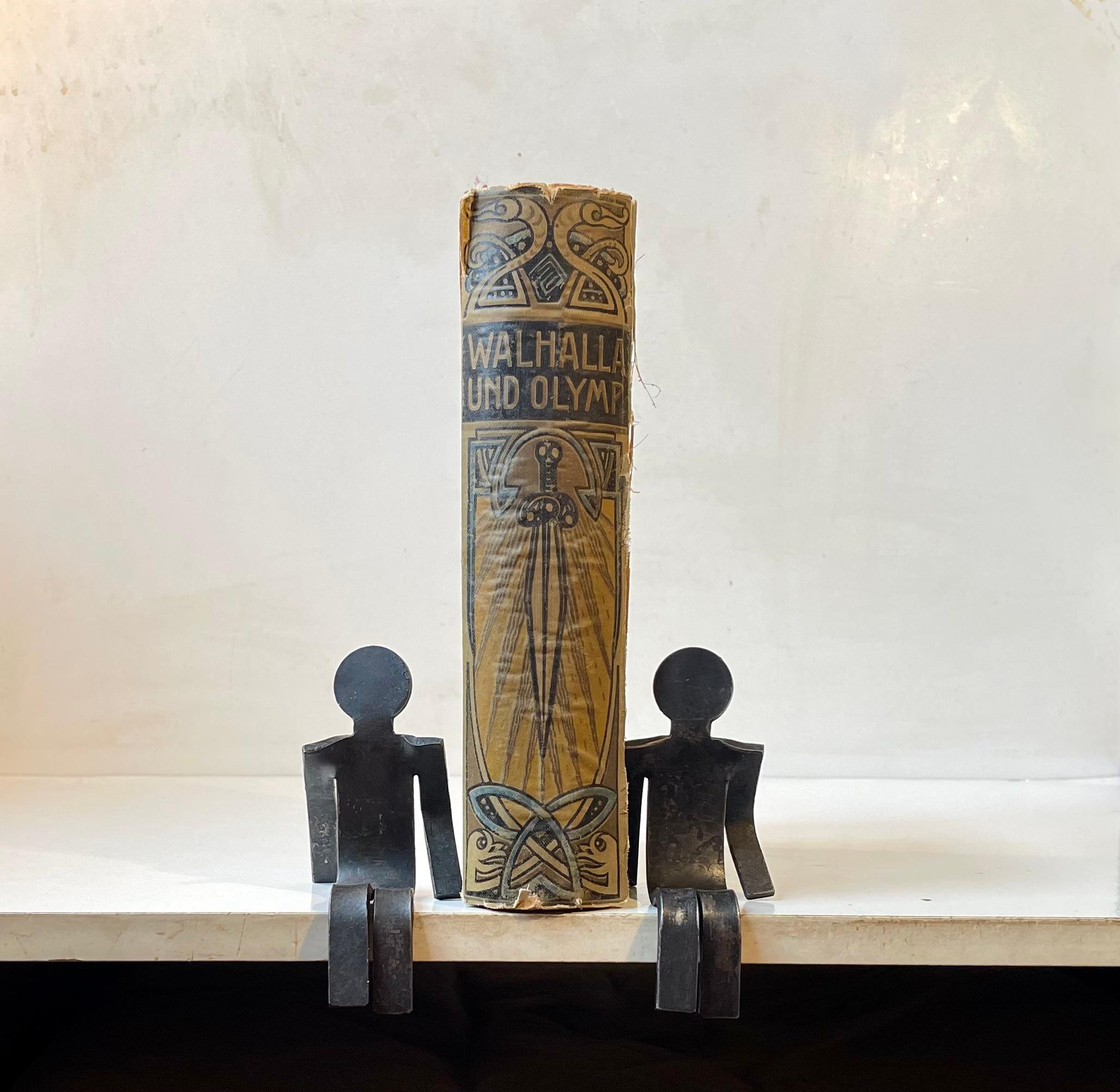 Set von 2 figuralen Buchstützen im Memphis-Stil aus Bend-Stahl, 1980er Jahre (Postmoderne) im Angebot