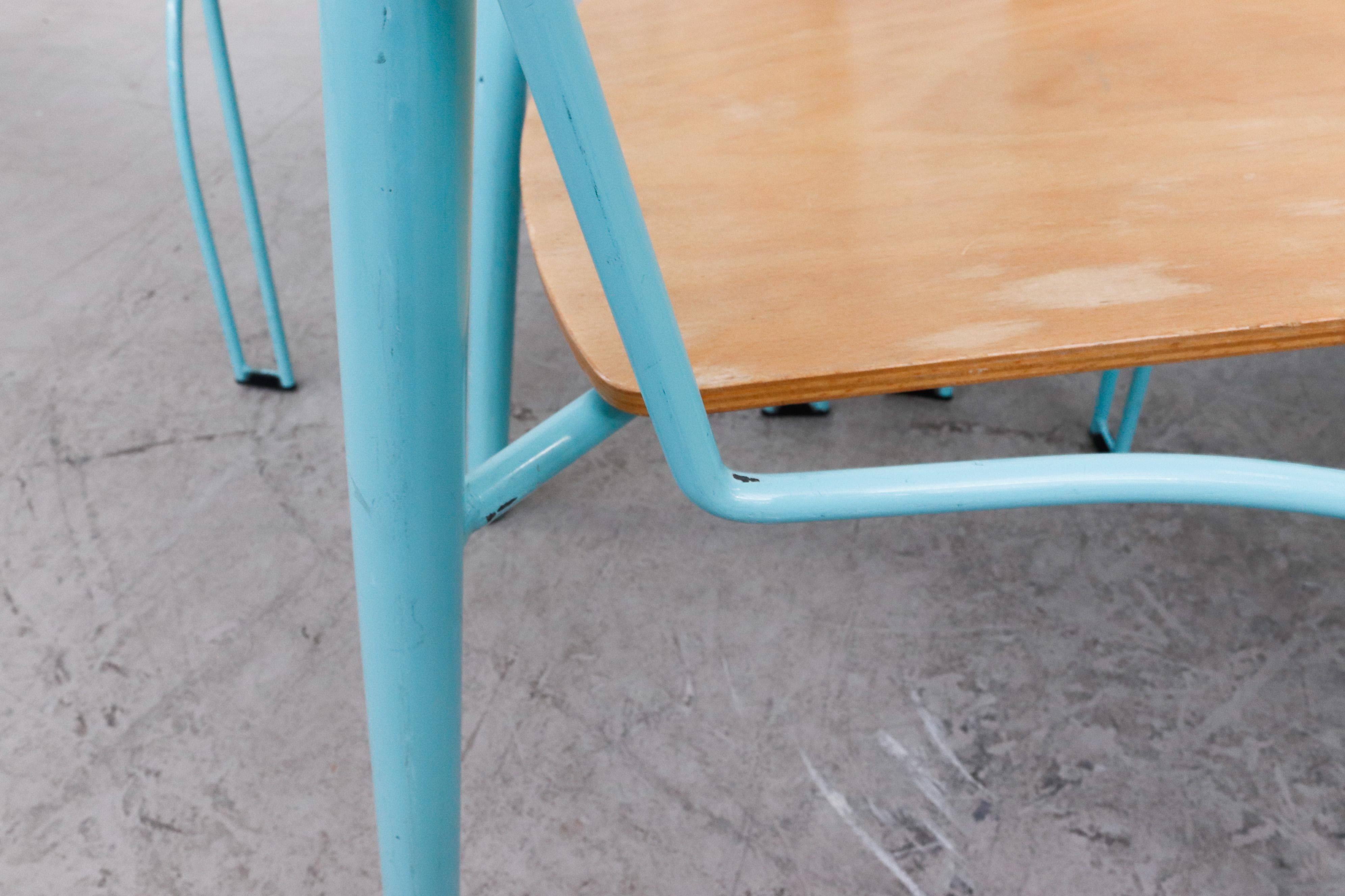 Memphis Style Funky Plywood Stacking Chairs with Turquoise Frames 4