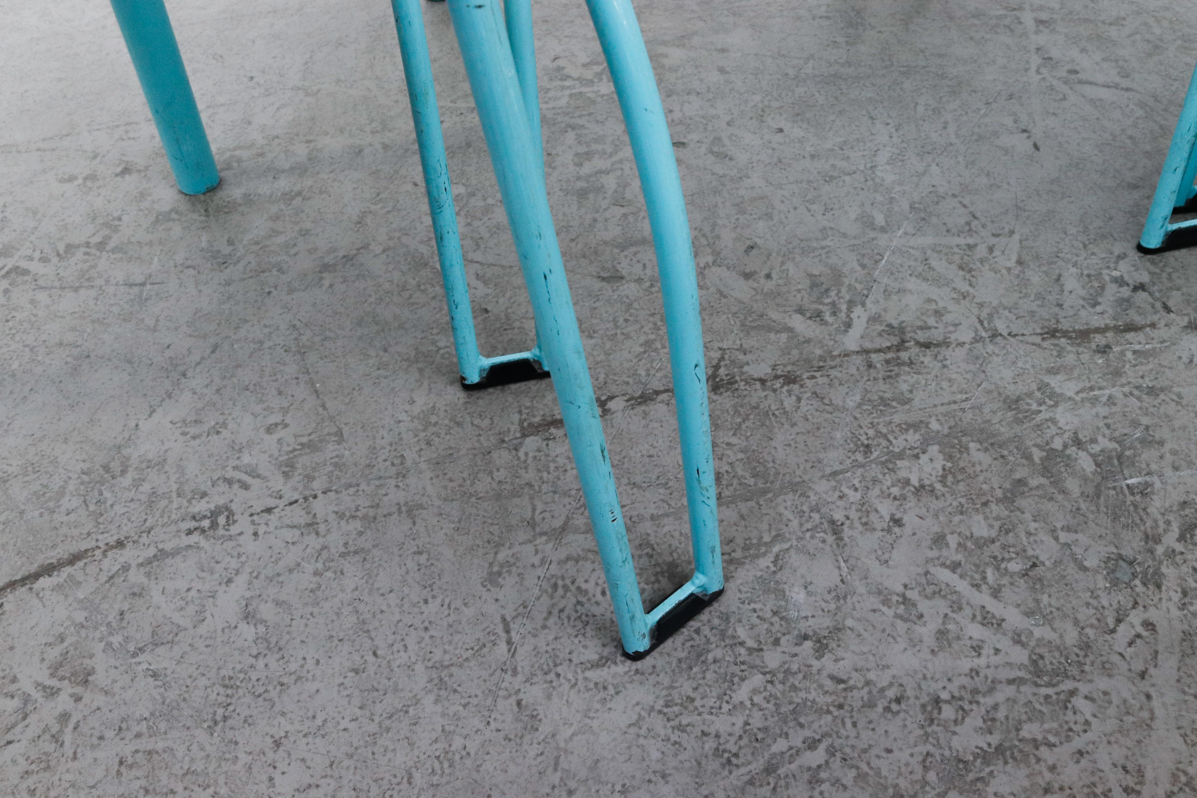 Memphis Style Funky Plywood Stacking Chairs with Turquoise Frames 7