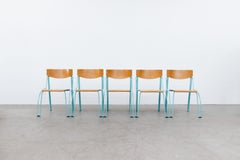 Memphis Style Funky Plywood Stacking Chairs with Turquoise Frames