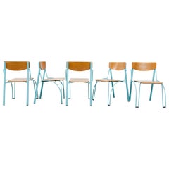 Retro Memphis Style Funky Plywood Stacking Chairs with Turquoise Frames