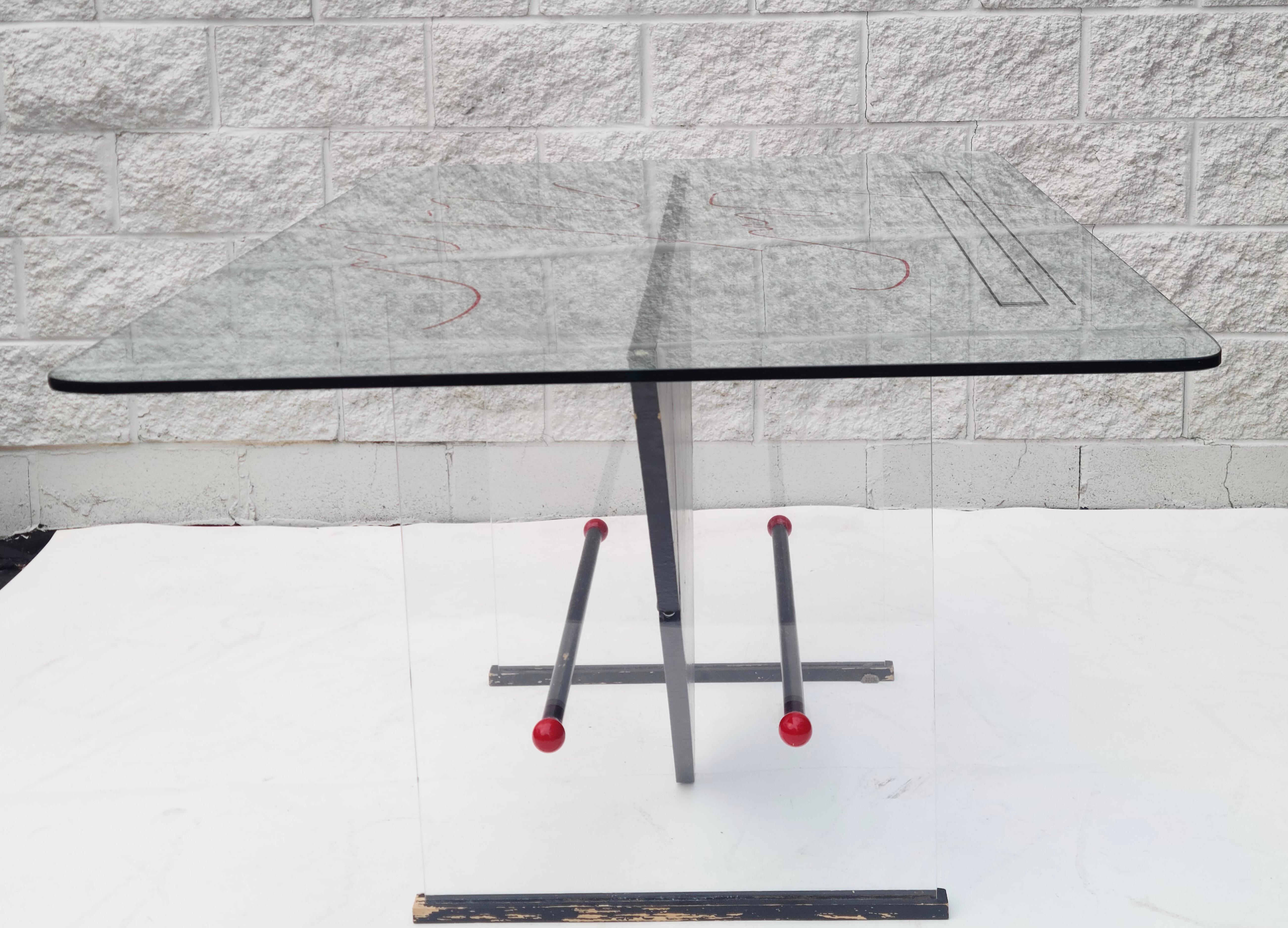 Memphis Style Glass Top Dining Table Lines Planes Points For Sale 7