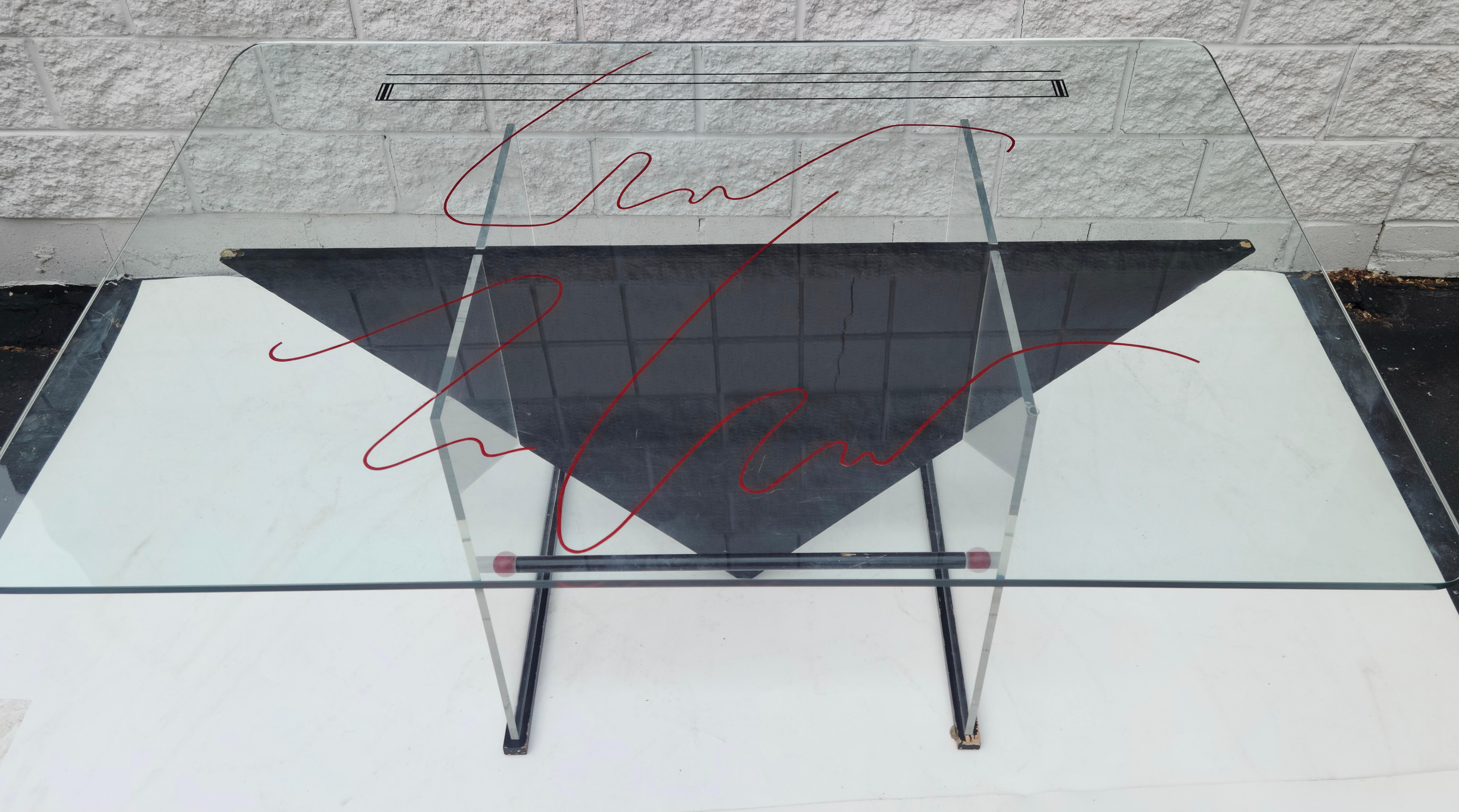 Memphis Style Glass Top Dining Table Lines Planes Points For Sale 10