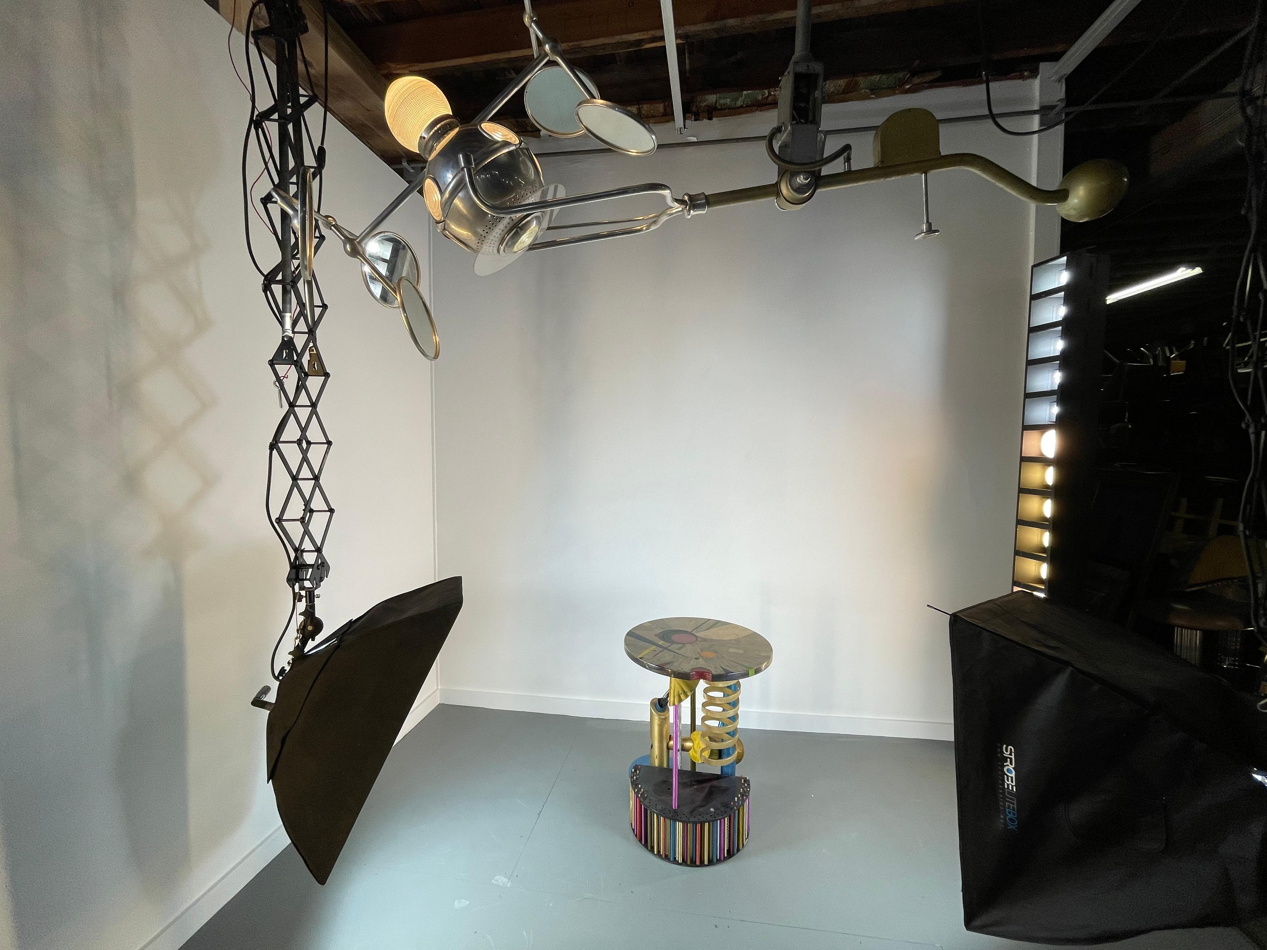 Memphis Style Industrial Table / Sculpture, by Jay Stanger, , Aluminum, Wood, Fiber For Sale 3