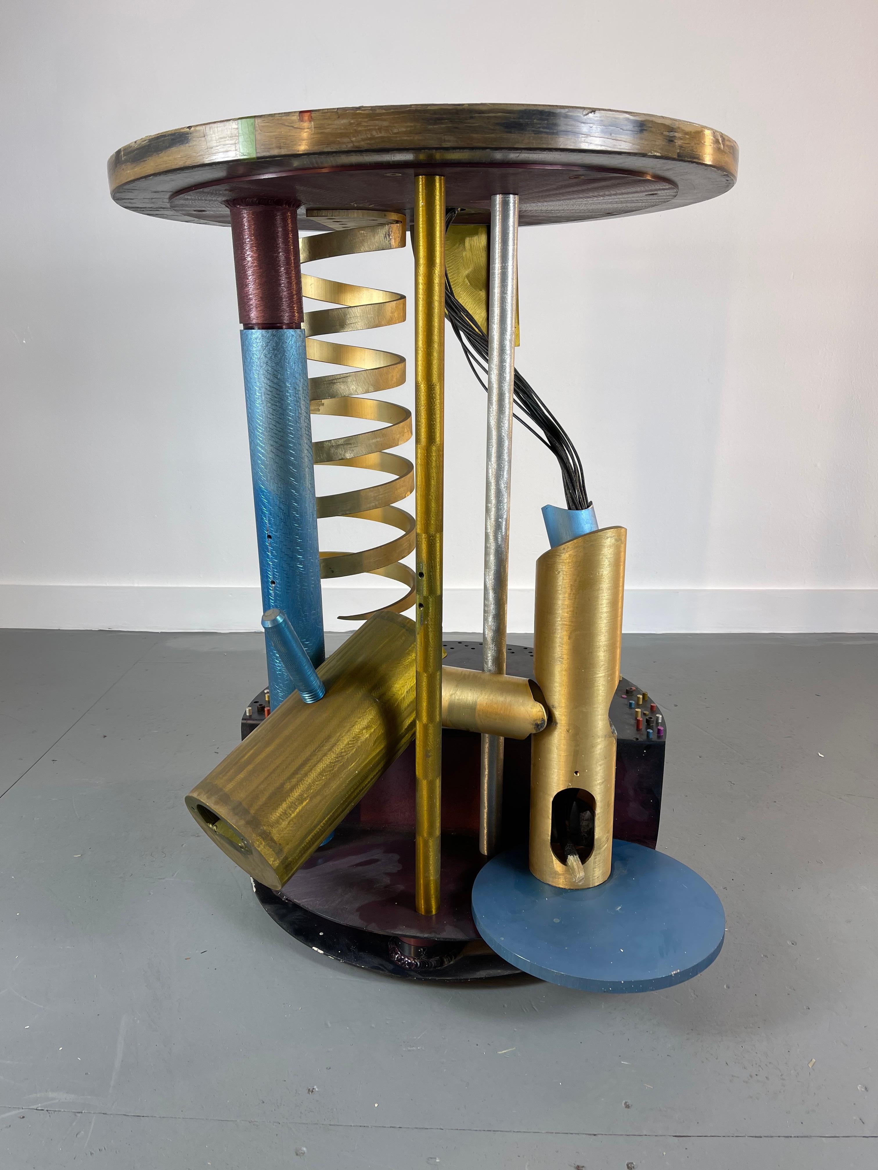 Futurist Memphis Style Industrial Table / Sculpture, by Jay Stanger, , Aluminum, Wood, Fiber For Sale
