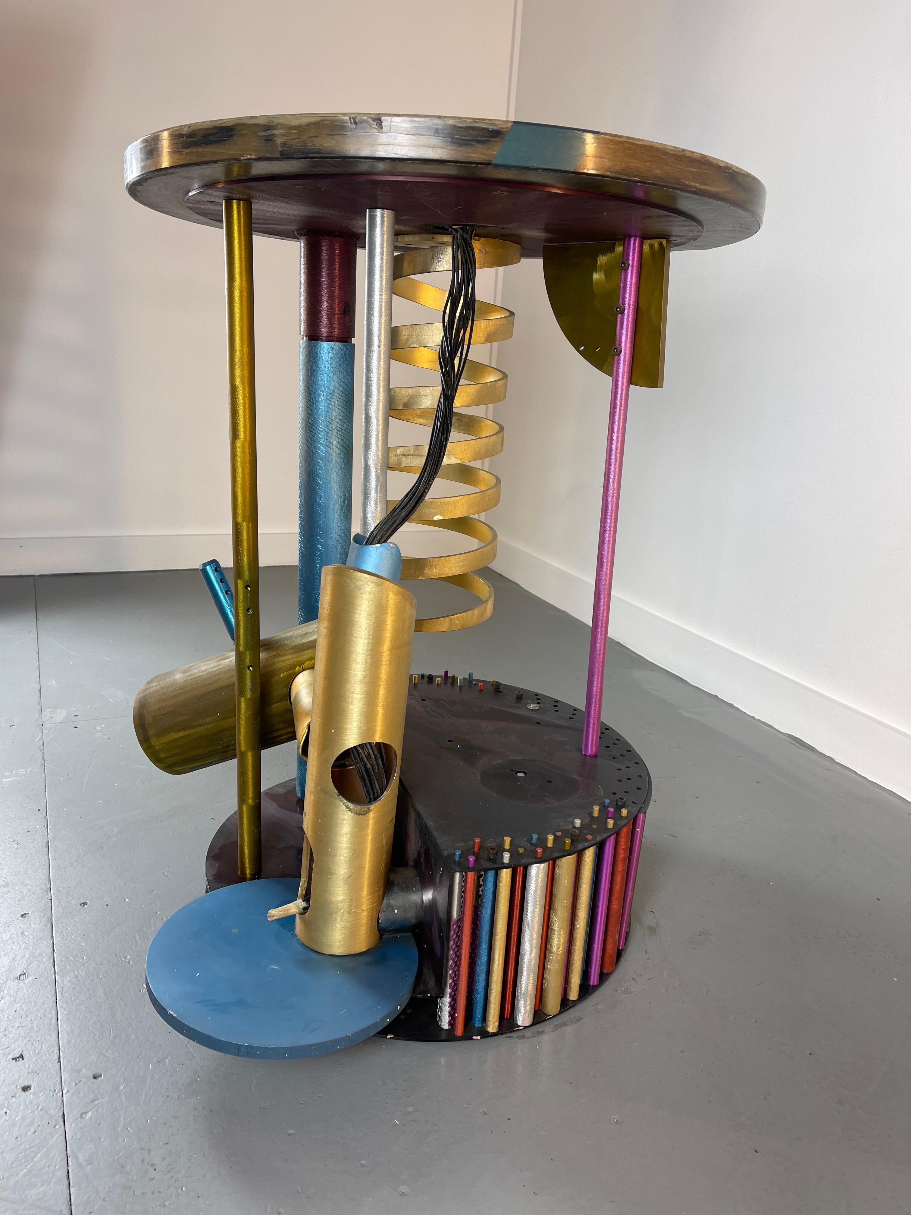 Hand-Crafted Memphis Style Industrial Table / Sculpture, by Jay Stanger, , Aluminum, Wood, Fiber For Sale